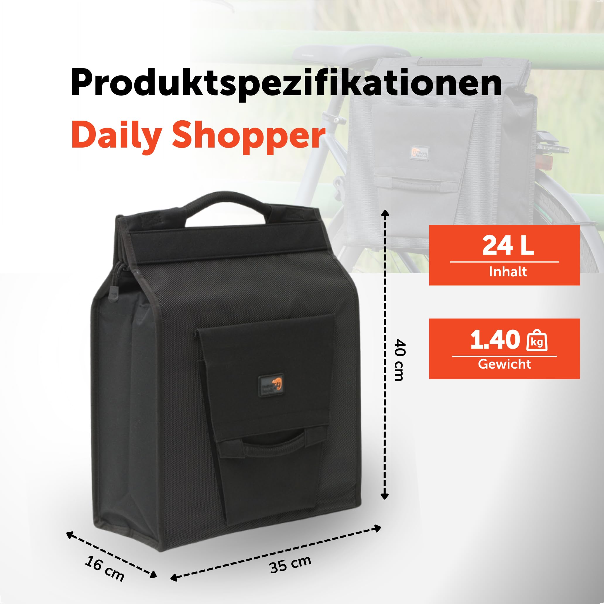 New Looxs Fahrradtasche Shopper 24 L - Einkaufstasche Fahrrad - Fahrradtasche für Gepäckträger - Wasserdichtes Polyester