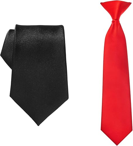Corbata para niños, 2 piezas, color negro, rojo, con clip, corbatas preatadas, corbata sólida ajustable para niño, boda, uniforme escolar