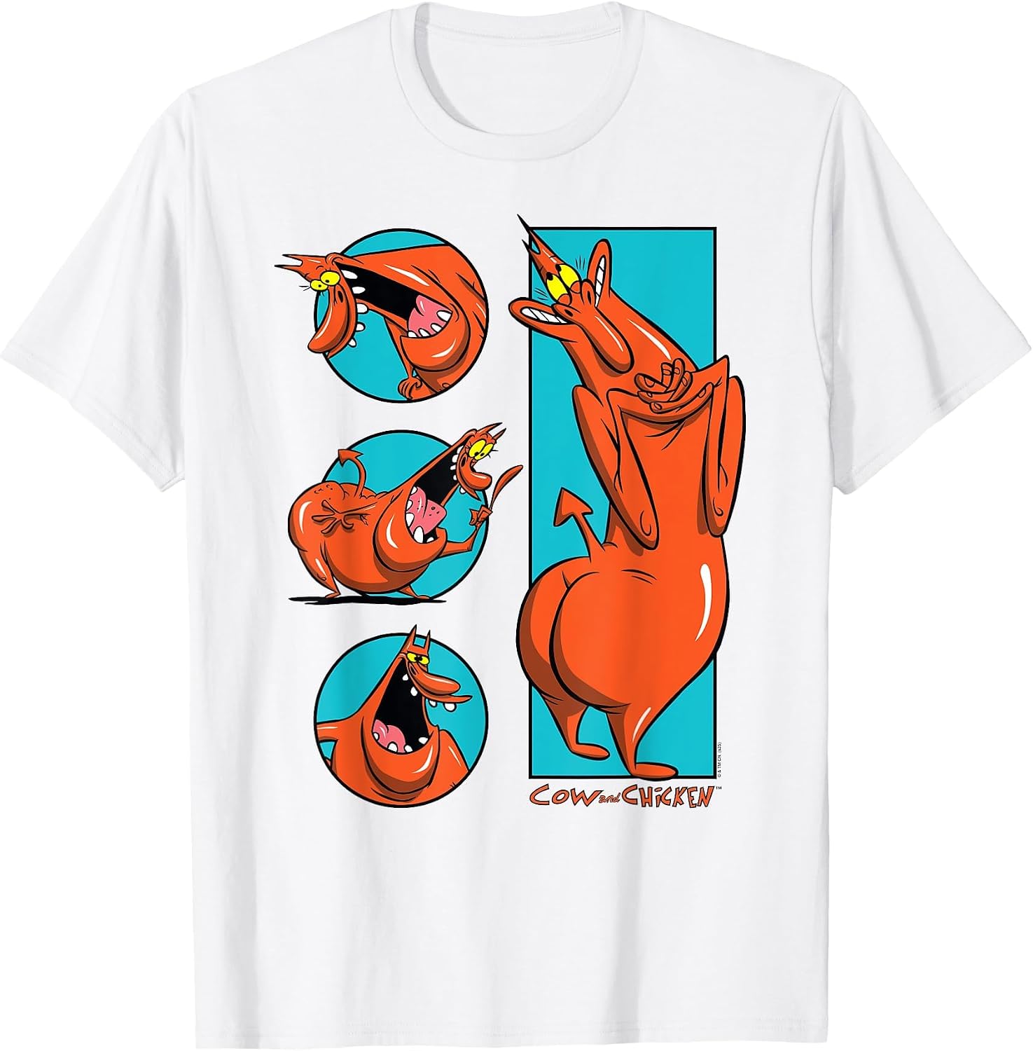 Cow and Chicken Red Guy Poses Collage Cartoon T-Shirt