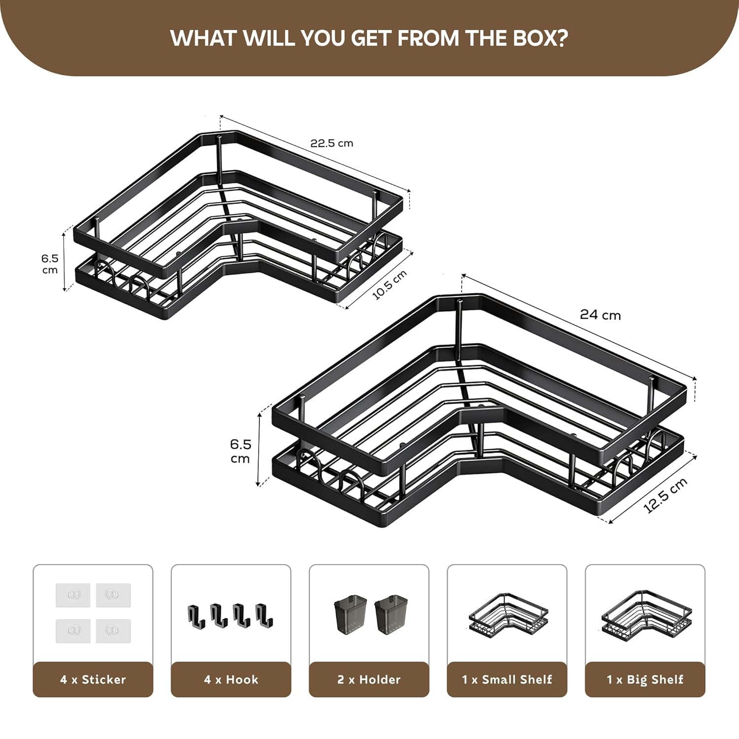 amazon basics 2 Pack Heavy Bathroom Organiser Without Drill | Premium Bathroom Accessories Set | Washroom Storage Organizer | Wall Rack & Bathroom Corner Shelves
