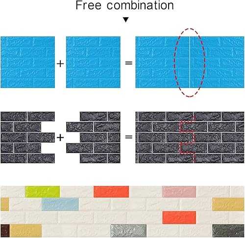 Miniatura 4 de Paquete de 2 paneles de pared autoadhesivos de espuma de ladrillo 3D de 27.6 x 30 pulgadas, papel tapiz adhesivo de pared para el hogar, dormitorio,
