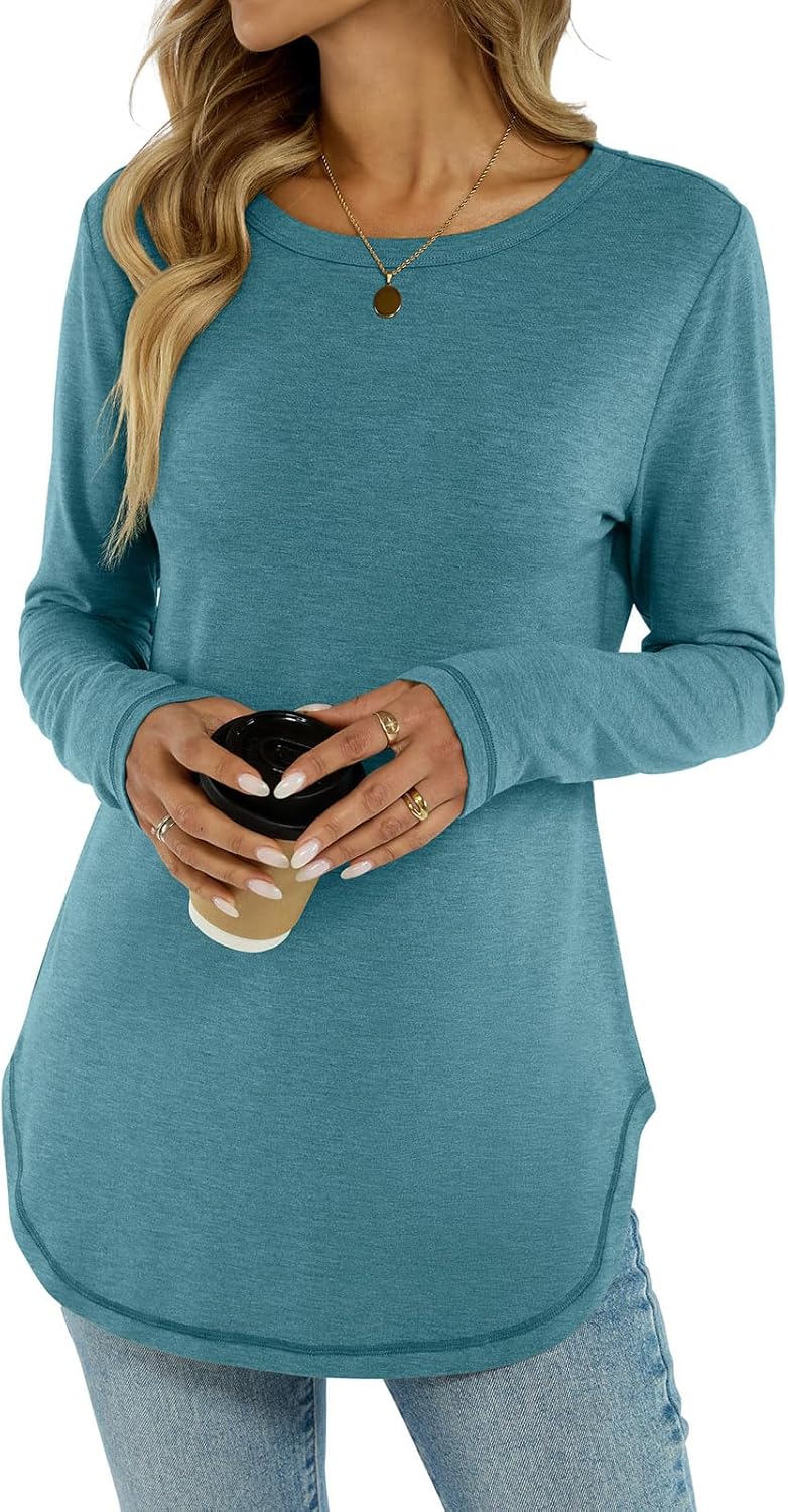 Womens Tunic Tops Long Sleeve Shirts Crew Neck Casual Tshirts Fall Fashion Outfits Clothes - Image 2