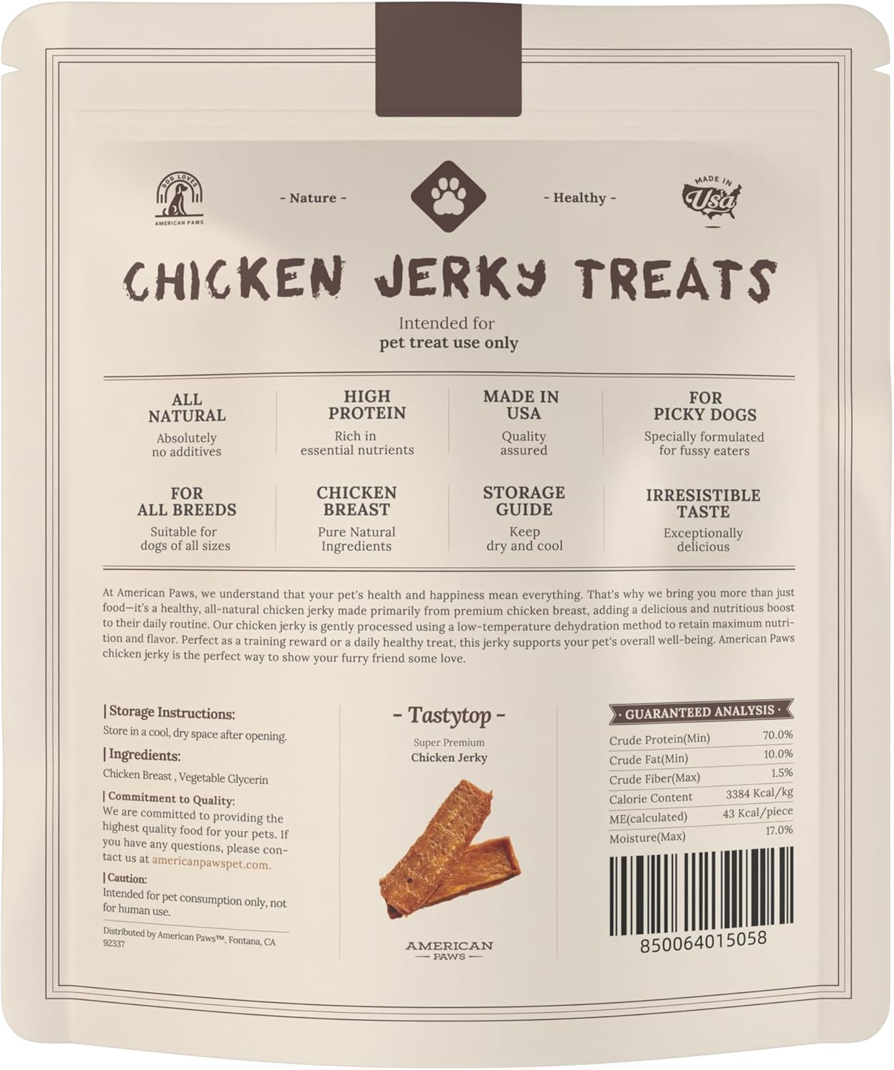 American Paws Chicken Breast Jerky Dog Treats, 100% USA Chicken, Made in USA, All Natural, Single Protein, Grain Free, 2 LB Bag
