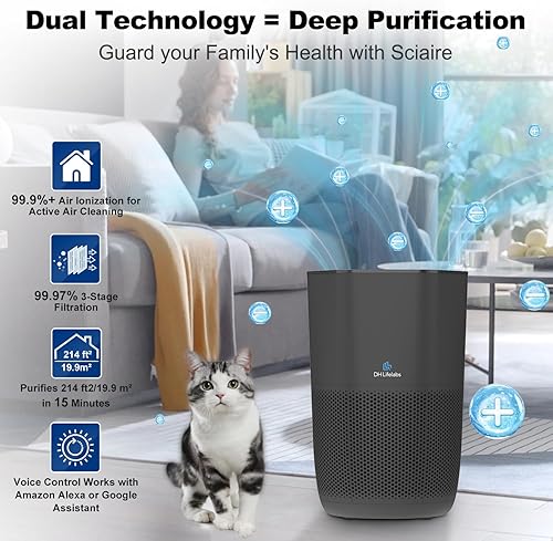 Miniatura 3 de Purificador de aire HEPA, purificador de aire inteligente WiFi para dormitorio, hogar, sala de estar, dormitorio, filtro TrueHEPA H13 captura