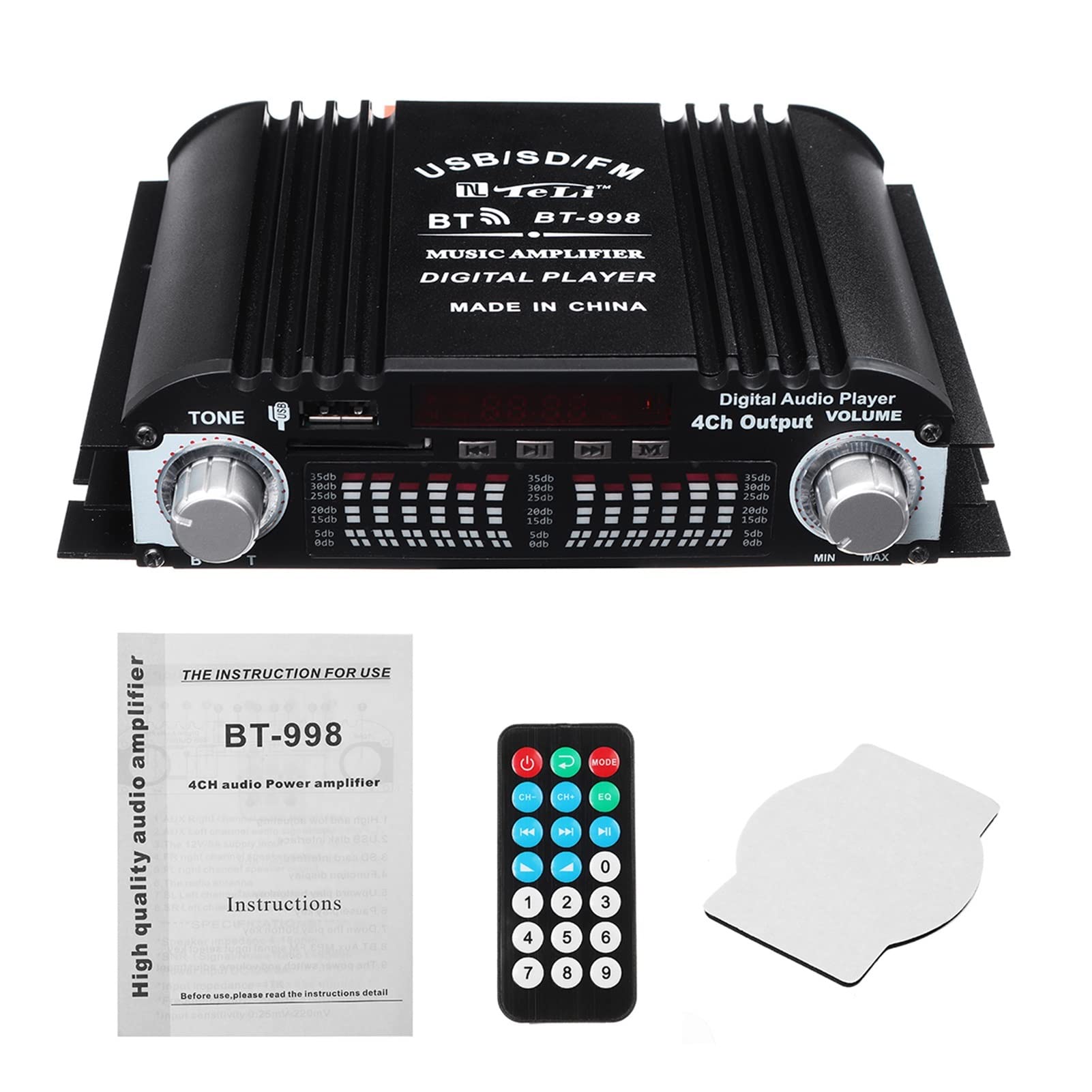 BT-998 HiFi Amplificador de Audio LCD Mostrar Clase D Power Amplificador Bluetooth Radio Coche Home Super Ruid Speaker FM USB SD(Amplifier no Adapter)