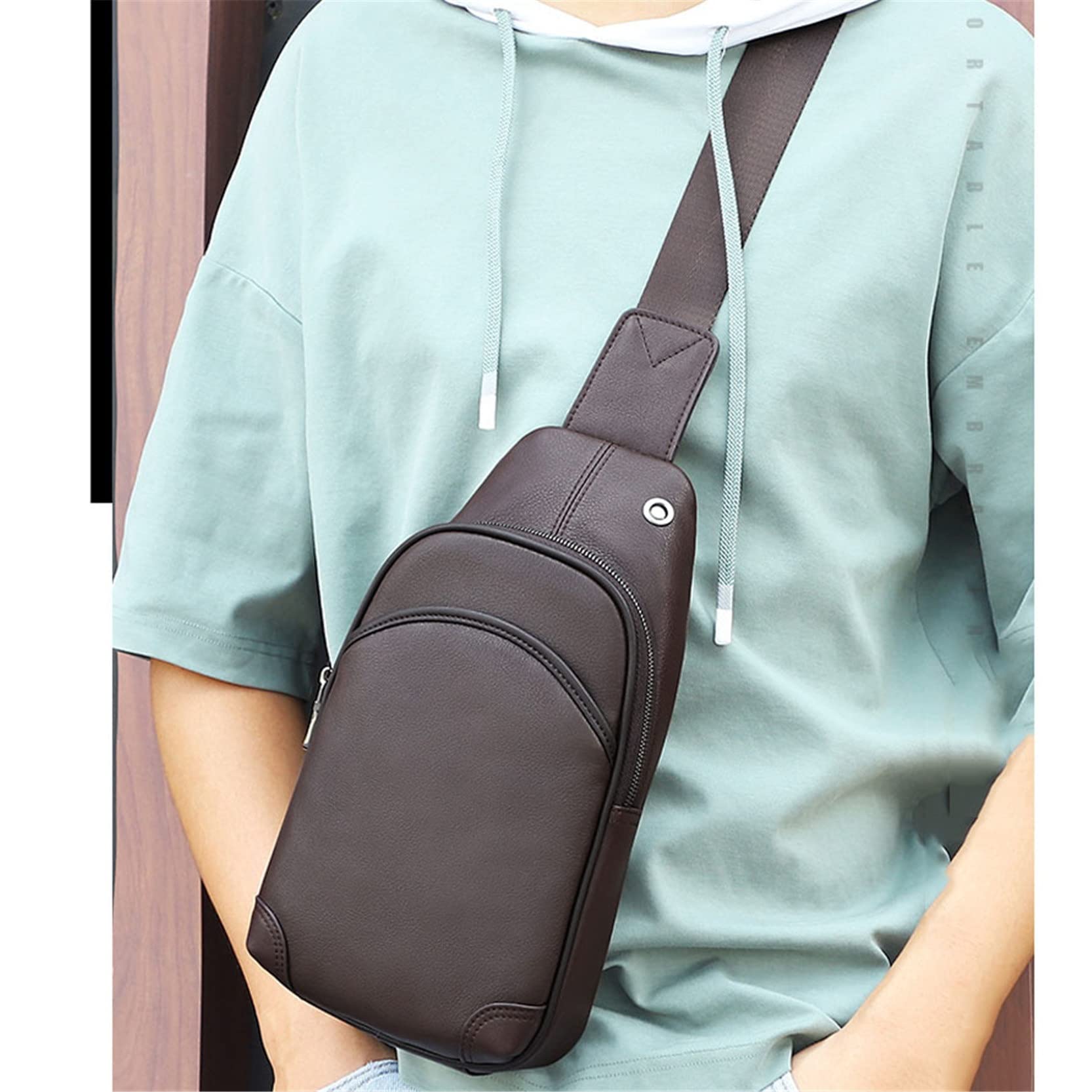 Borsello Uomo In Vera Pelle - Zaino Tracolla Resistente All'Acqua 30x15cm Per Sport E Viaggio - Foto 1