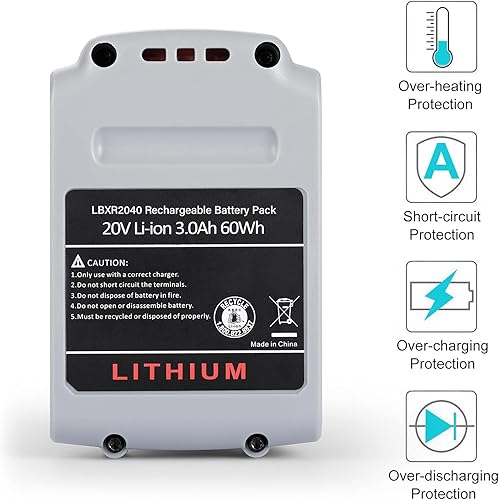 Miniatura 4 de Paquete de 2 baterías de repuesto de 3.0Ah para batería de litio Black and Decker de 20 V, 3000 mAh, LBXR20, LB20, LBX20, LBXR2040, LB2X4020-OPE,