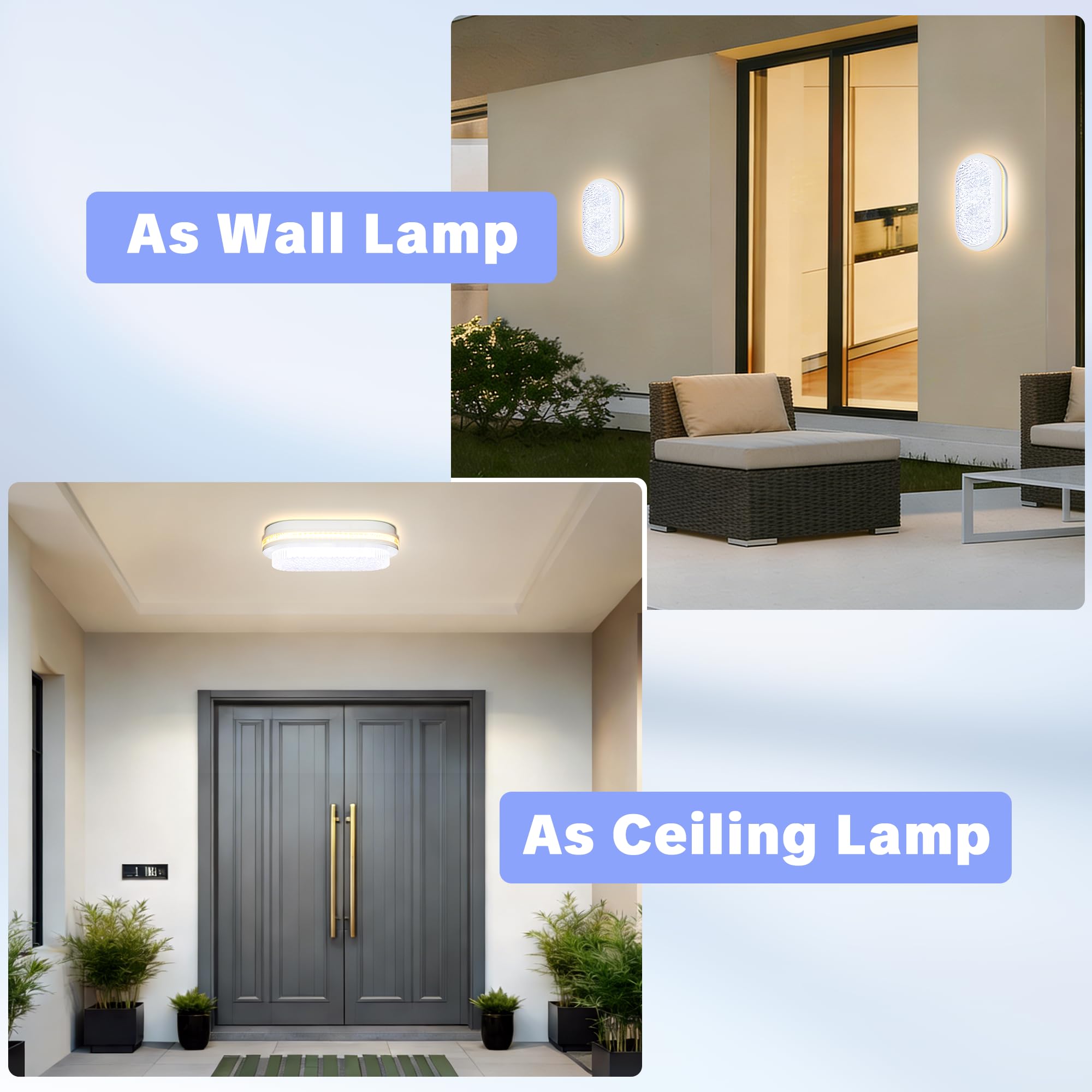 Plafoniera LED Ovale 20W 2000LM, 3 Modalità di Illuminazione, Effetto Cristallo Stellato, IP54 Impermeabile, Parete & Soffitto CRI>90, Cantina Corridoio Bagno Garage Balcone
