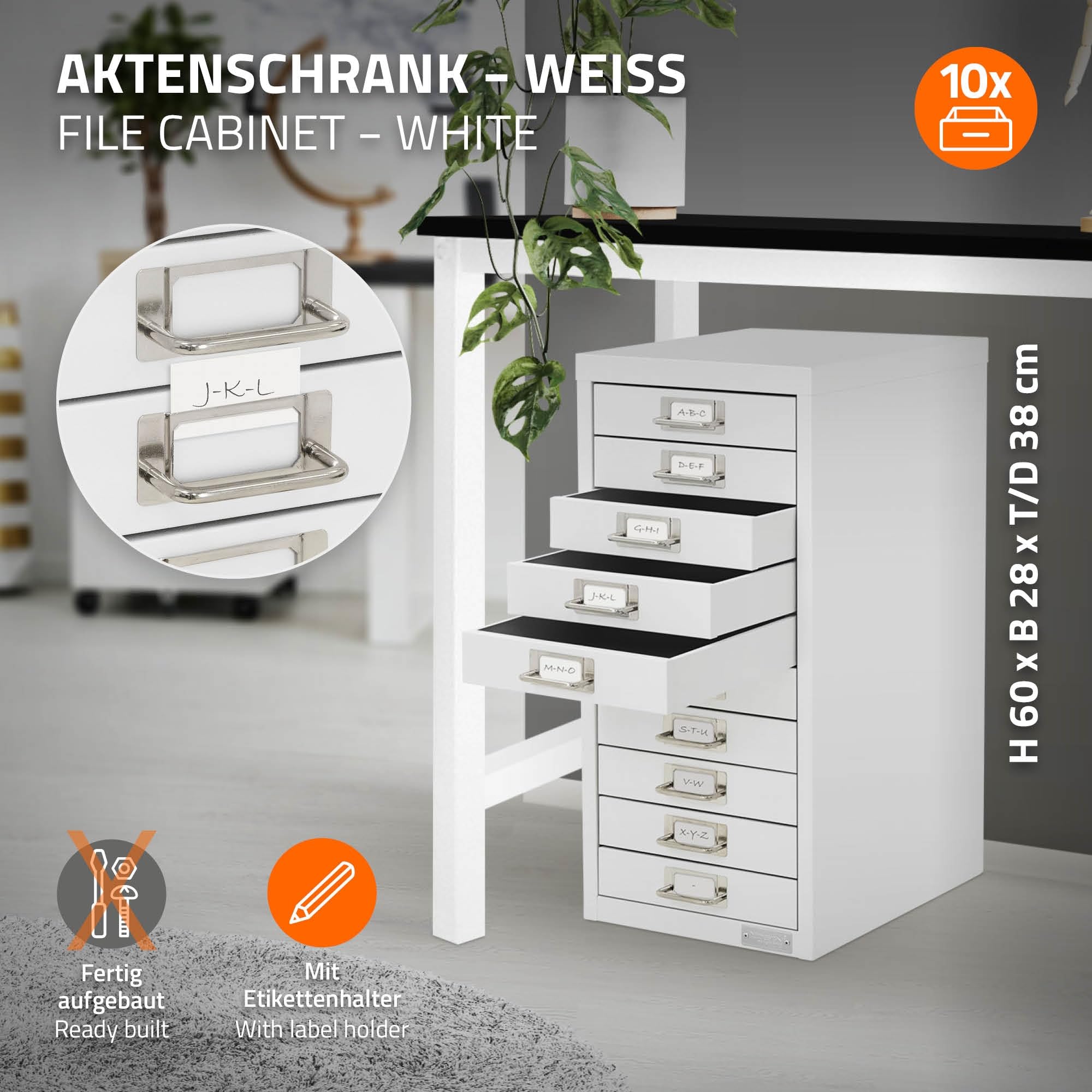 ML-Design Armadio per Archiviazione con 10 Cassetti 28x38x60 cm Bianco Cassettiera in Metallo per DIN A4 Schedario per Ufficio con Portaetichette Armadietto in Acciaio Portautensili Portaoggetti