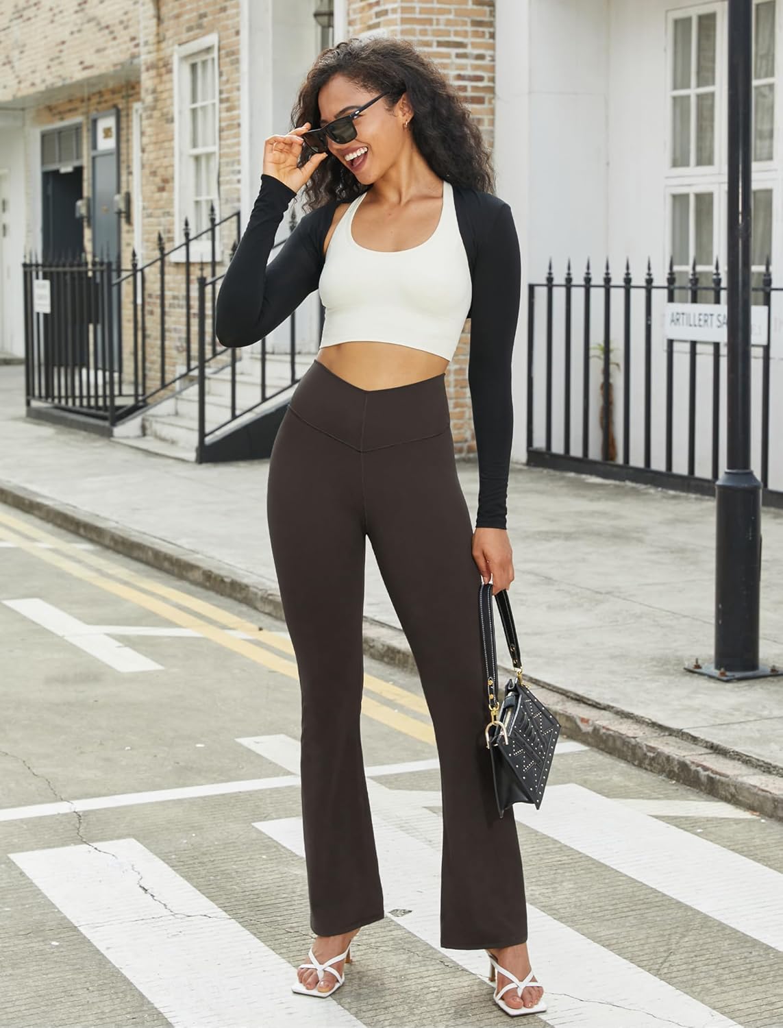 FireSwan Women's Flare Yoga Pants V Waist Flared Leggings High Waisted Bootcut Workout Pants Tummy Control - Image 3