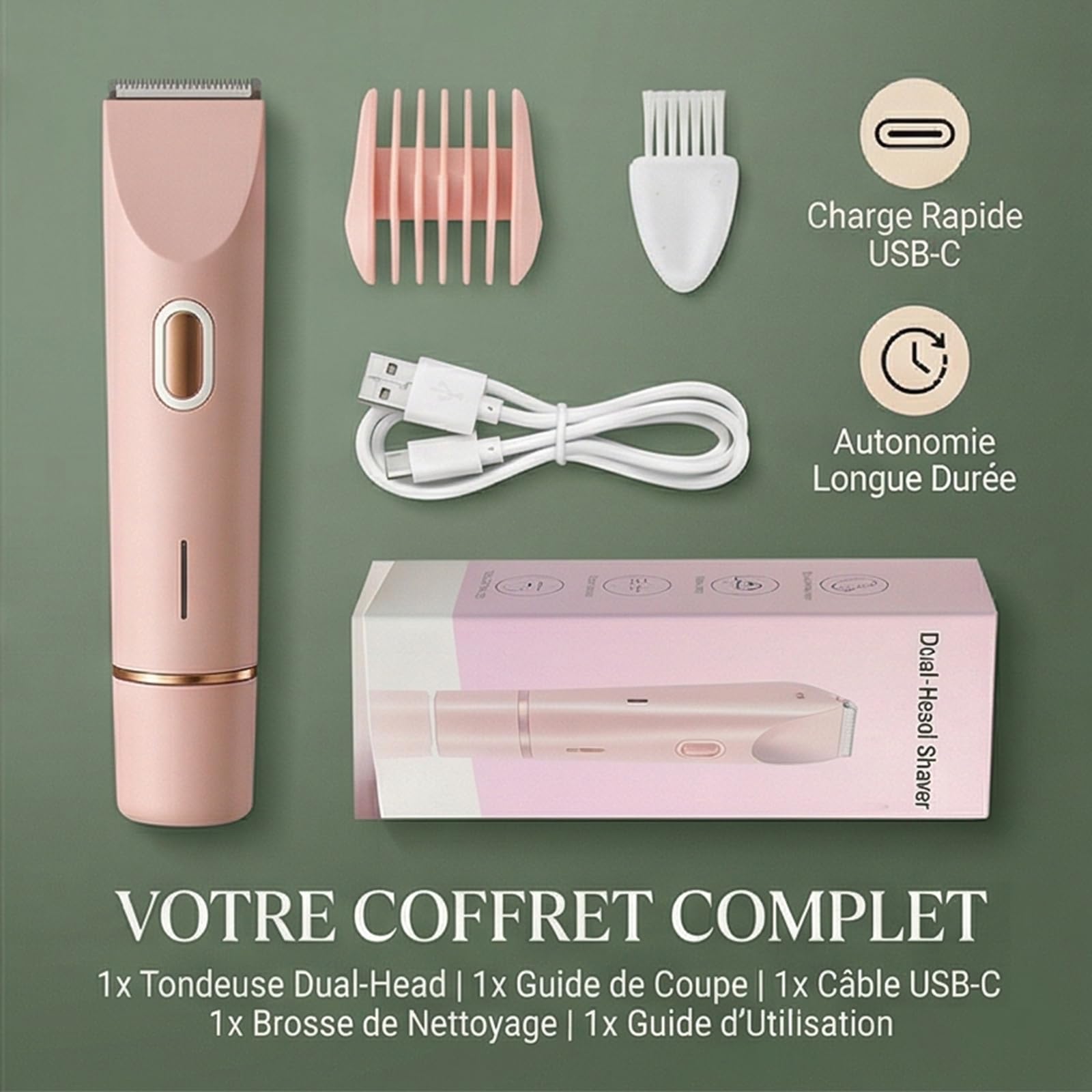 Klyne Damenrasierer, Klyne Haarschneidemaschine für Damen, Intim- & Augenbrauen-Trimmer, USB-Aufladung, wasserdicht IPX7, für Bikini, Achseln, Beine und Nase