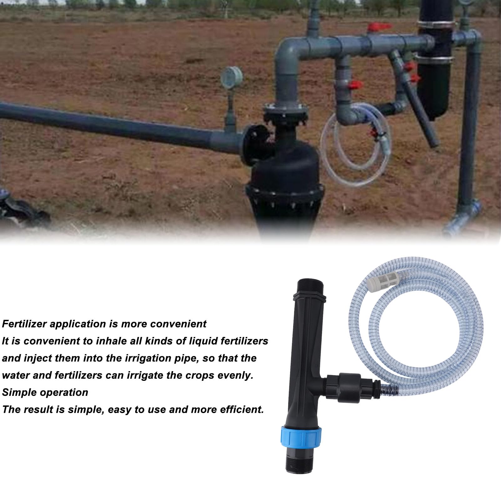 Ejoyous Iniettore di Fertilizzante per Irrigazione a Goccia Dispositivo Iniettore Miscelatore di Fertilizzante in Plastica con Valvola di Ritegno e Tubo dell'acqua Design Ad Alto Flusso in un Unico