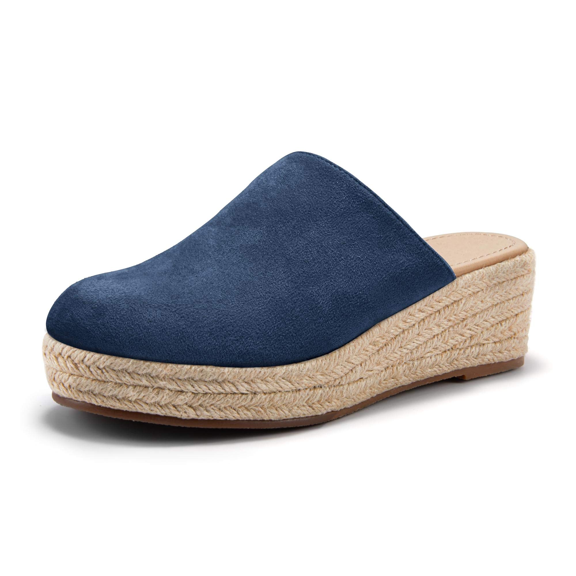 Ermonn Womens Espadrilles Wedges Mule Shoes Platform Closed Toe Slip on Backless Slides Sandals