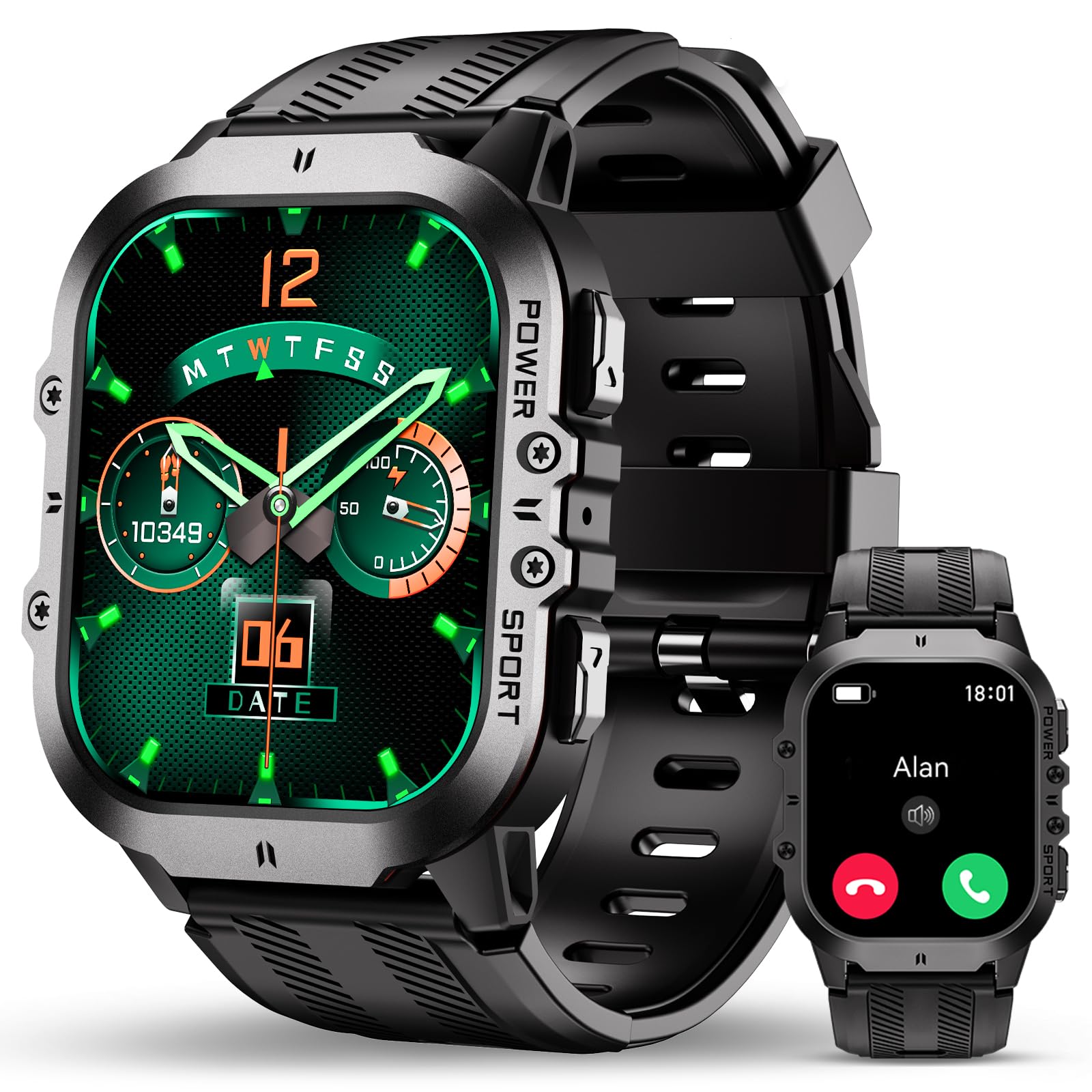 OUKITEL BT20 Smartwatch Uomo,1,96''Orologio Smartwatch con Effettua/Risposta Chiamate,5ATM Impermeabile, 120+ Modalità Sportive Fitness Tracker con Cardiofrequenzimetro, SpO2, Sonno, per iOS/Android