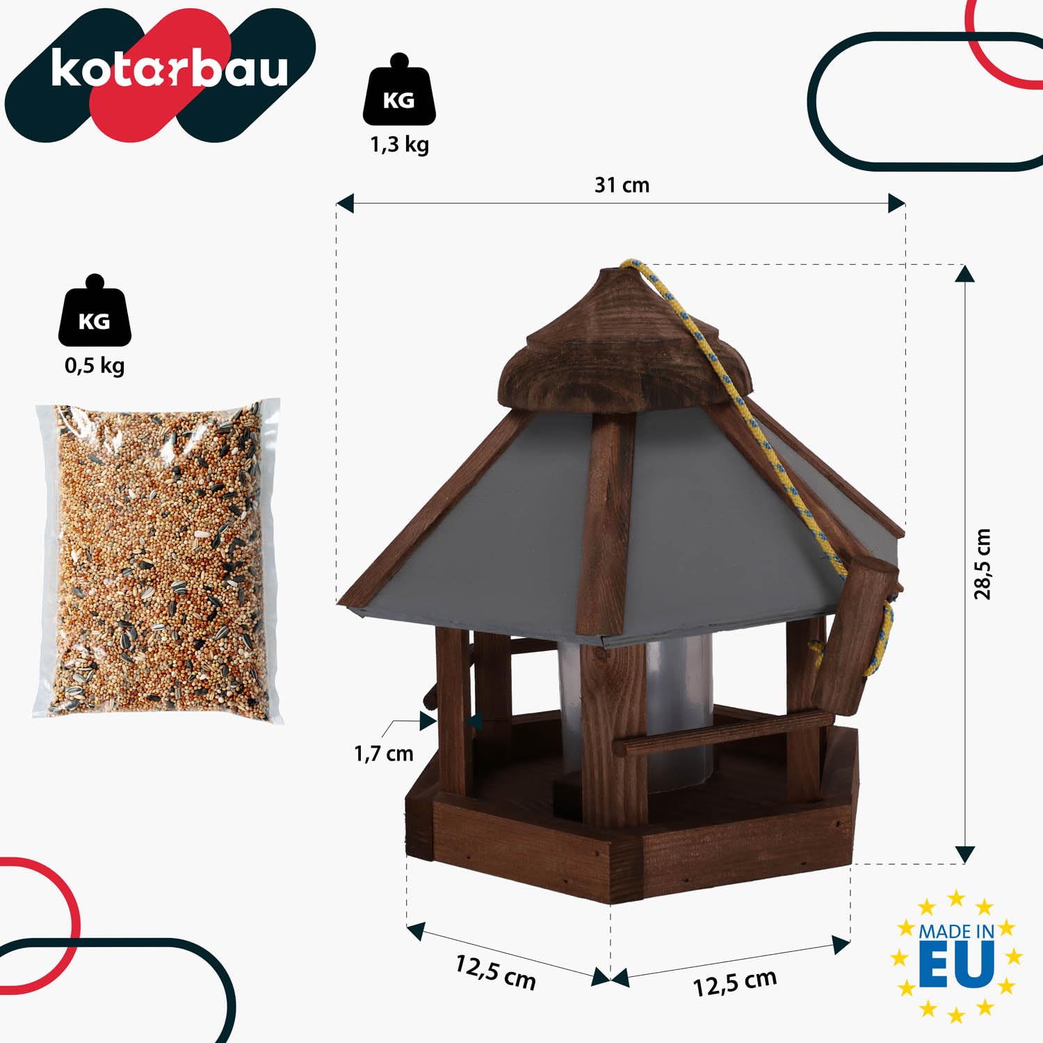 Dobar® 21390 Vogelvoederhuisje Camouflage Vogelvoederstation Van Hout Vogelhuis Om Op Te Hangen Incl Voedersilo Compacte Vogelvilla 35 X 29 Cm Bruin Beige Grijs 750646178