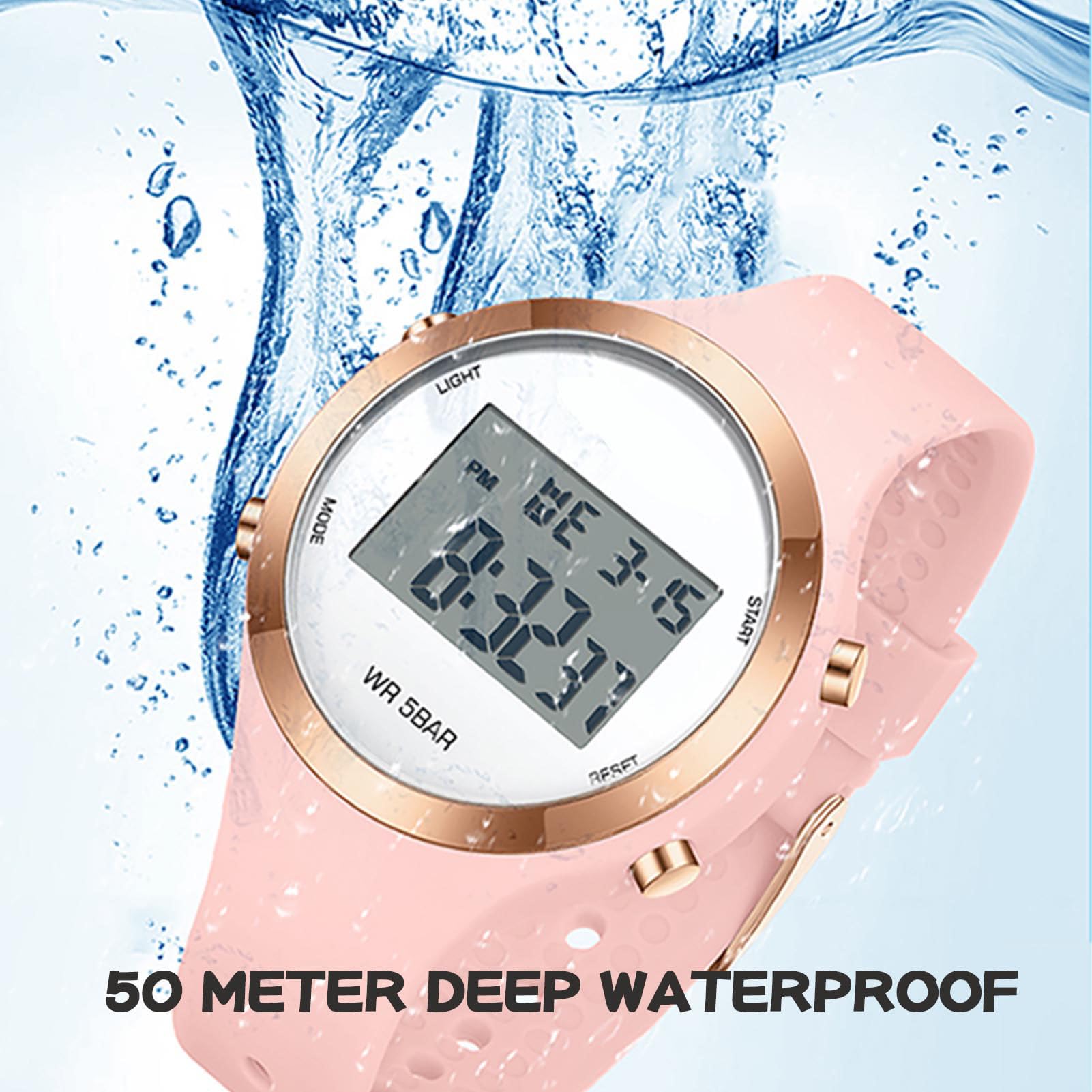 Reloj digital para mujer adolescente, niña, deporte, impermeable, reloj impermeable, reloj de pulsera para mujer con cronómetro, cuenta regresiva, alarma, formato de 12/24 horas con pantalla LED