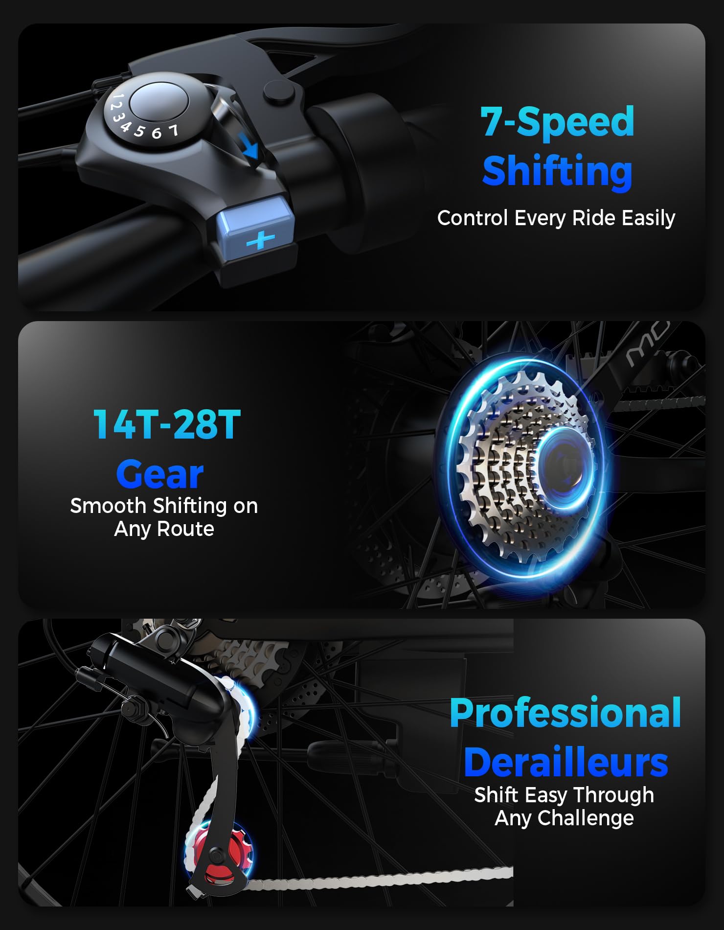 Electric Bike for Adults, 1500W Peak Mountain Ebike with 28 MPH, 65 Miles Range, 7 Speeds, 48V 10Ah Removable Battery Ebike, 26" Electric Bicycle for Commute