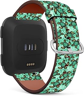 Mingdao Compatible with Fitbit Versa 2 / Versa/Versa Lite/Versa SE Patterned Leather Replacement Band, Summer Sea Turtle Pattern