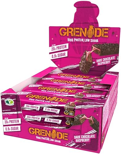 Barra de Proteína Alta Grenade - Chocolate Oscuro Frambuesa, 12 x 60 g