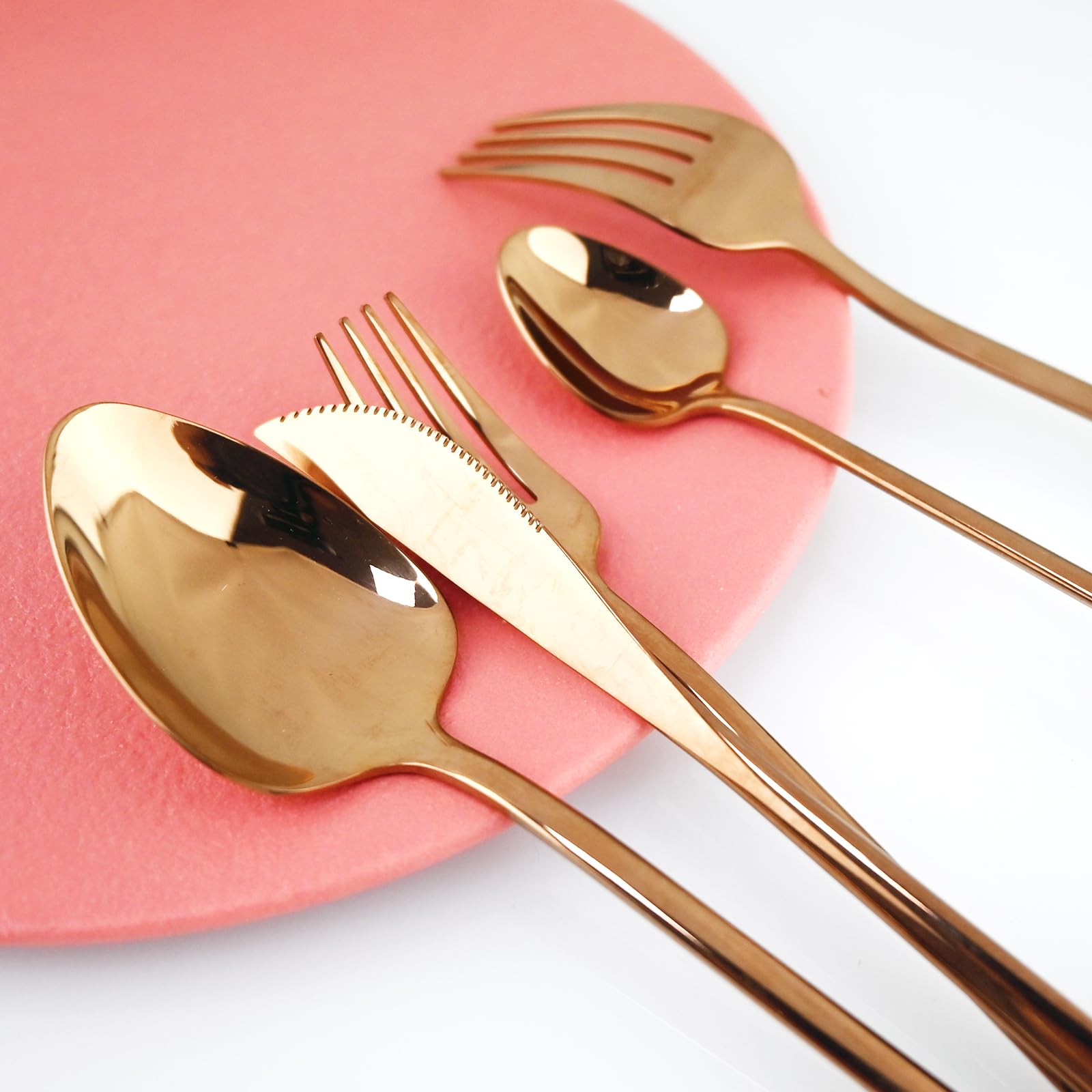 Gugrida Silverware Set, 30-Piece 304 Stainless Steel Flatware Set Copper Cutlery Set Service For 6, Mirror Finish, Dishwasher Safe, Nice［並行輸入品］ | Gugrida Gorgeous 30-Piece Rainbow Flatware Sets of