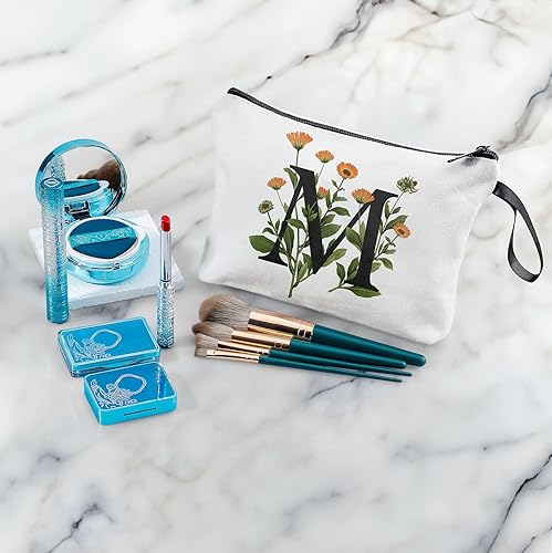 Miniatura 6 de Bolsas con letras iniciales de flores para mujer, bolsa de maquillaje con inicial, bolsa de cosméticos con inicial, bolsa de maquillaje