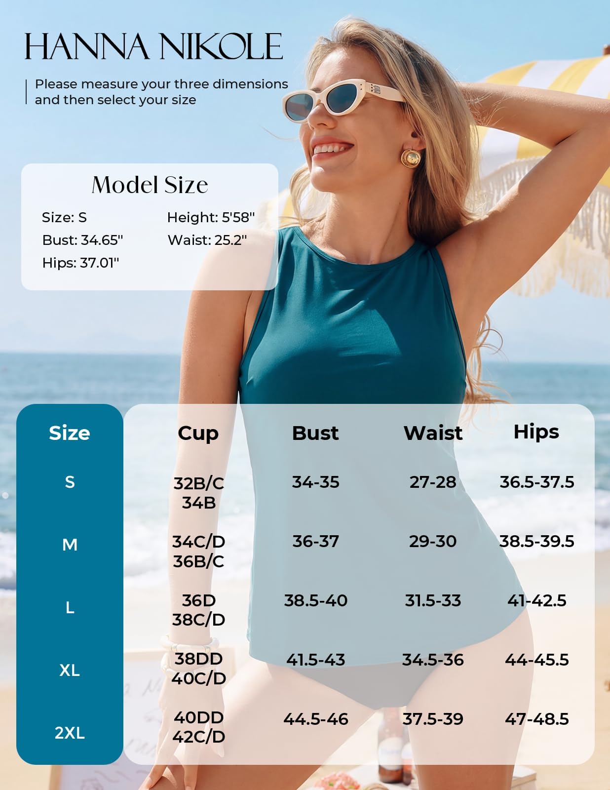 Hanna Nikole Haut tankini pour femme - Maillot de bain ventre plat - Débardeur modeste sans bas - Haut de bain de sport pour femme