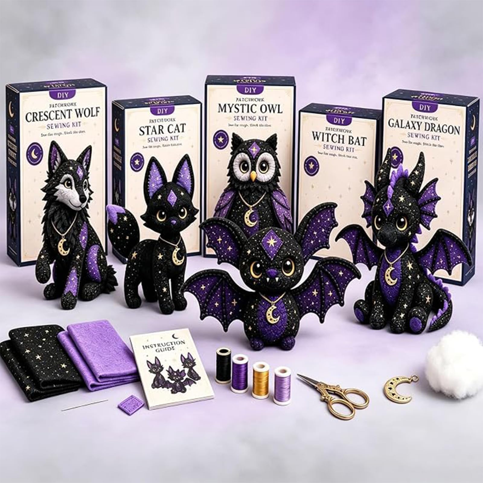 Kit de costura de animales de patchwork místico, kit de costura de gato estrella de patchwork místico (A6)