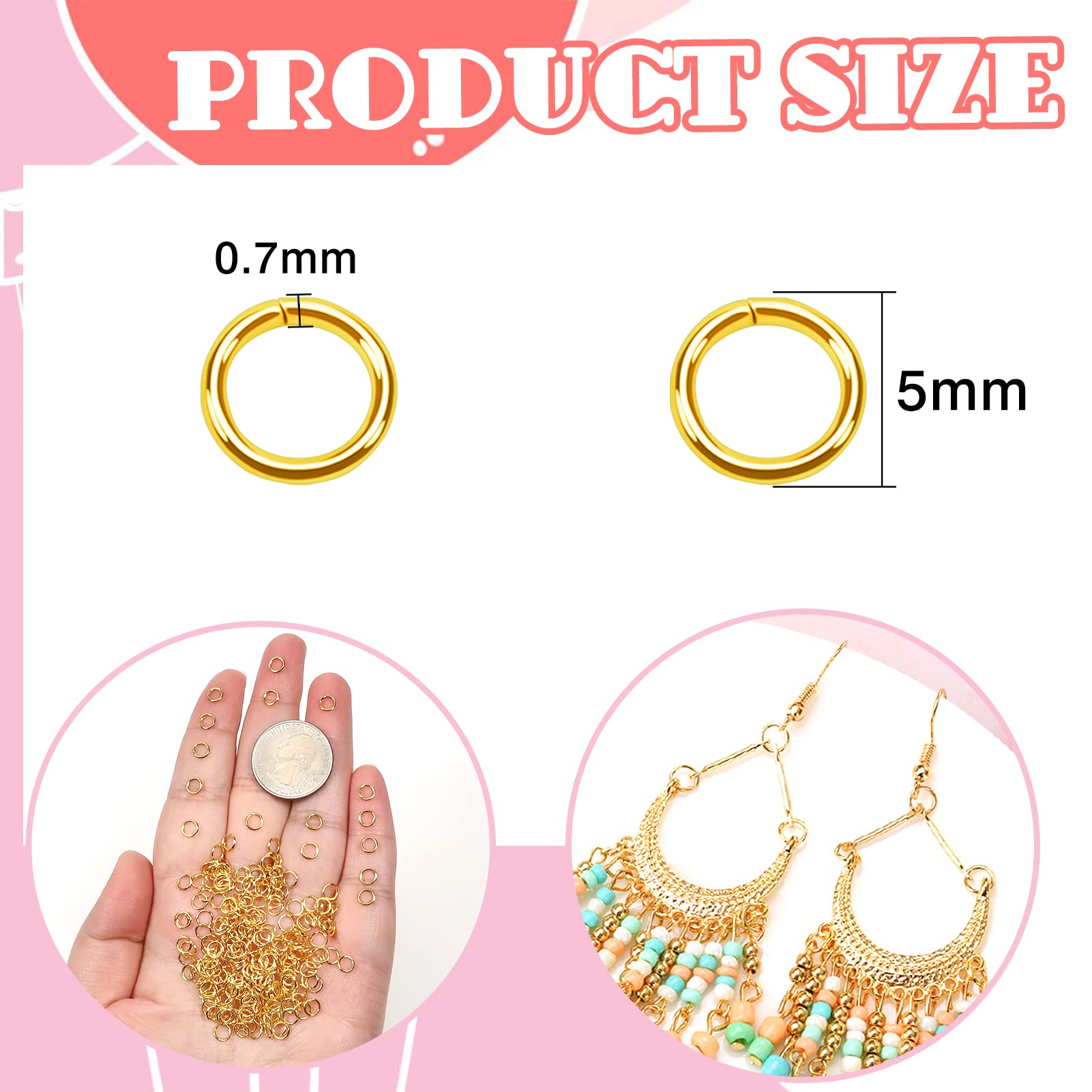 TOAOB 1000pcs Metal Open Jump Rings 5mm Gold Chain Linker Connector for DIY Bracelets Necklace Jewelry Making and Key Chains - Image 2