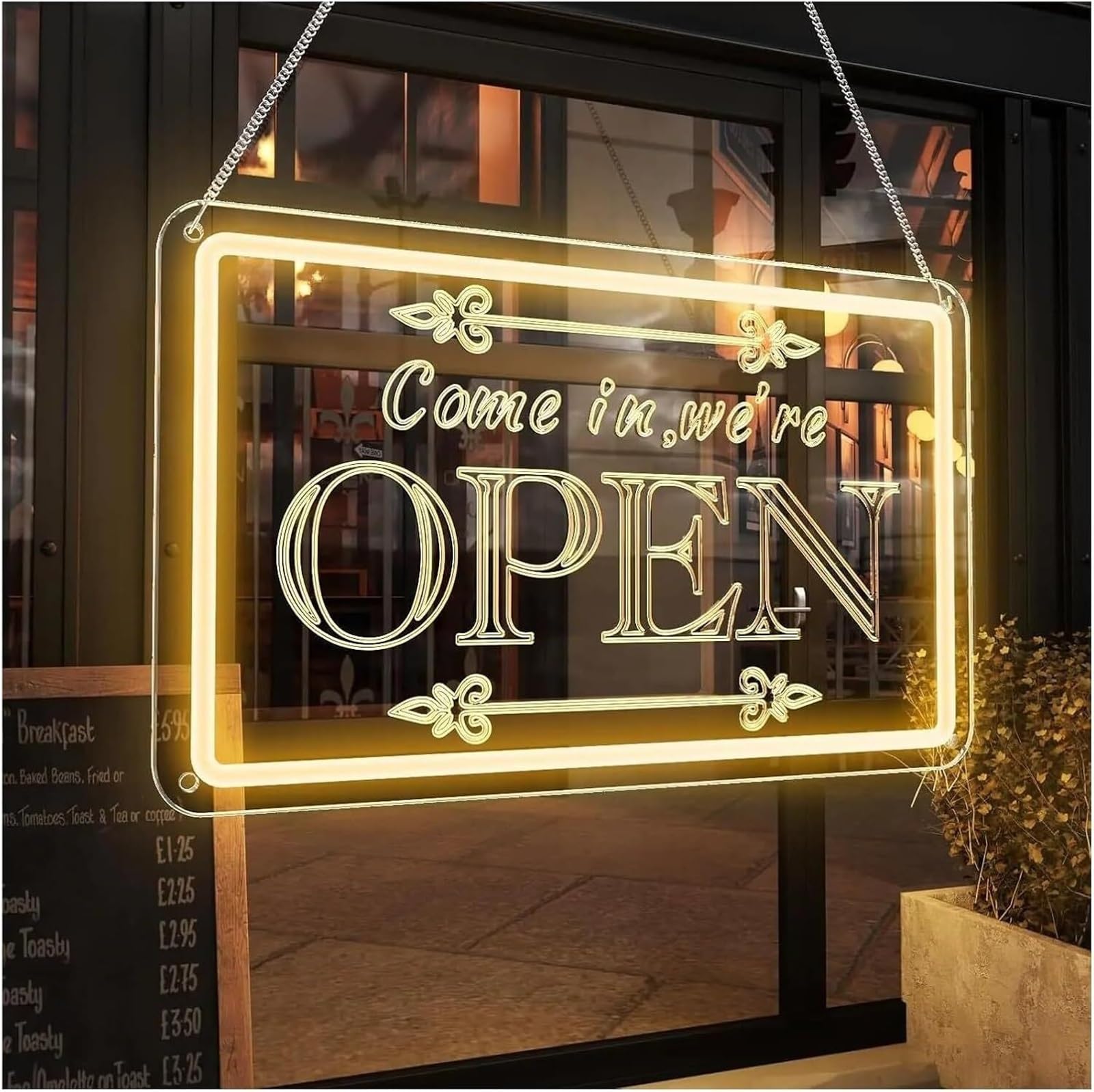 Insegna al neon LED Neon aperta, con dimmer, luminosità regolabile, per negozi, bar, ristoranti 38,5x23,9 cm