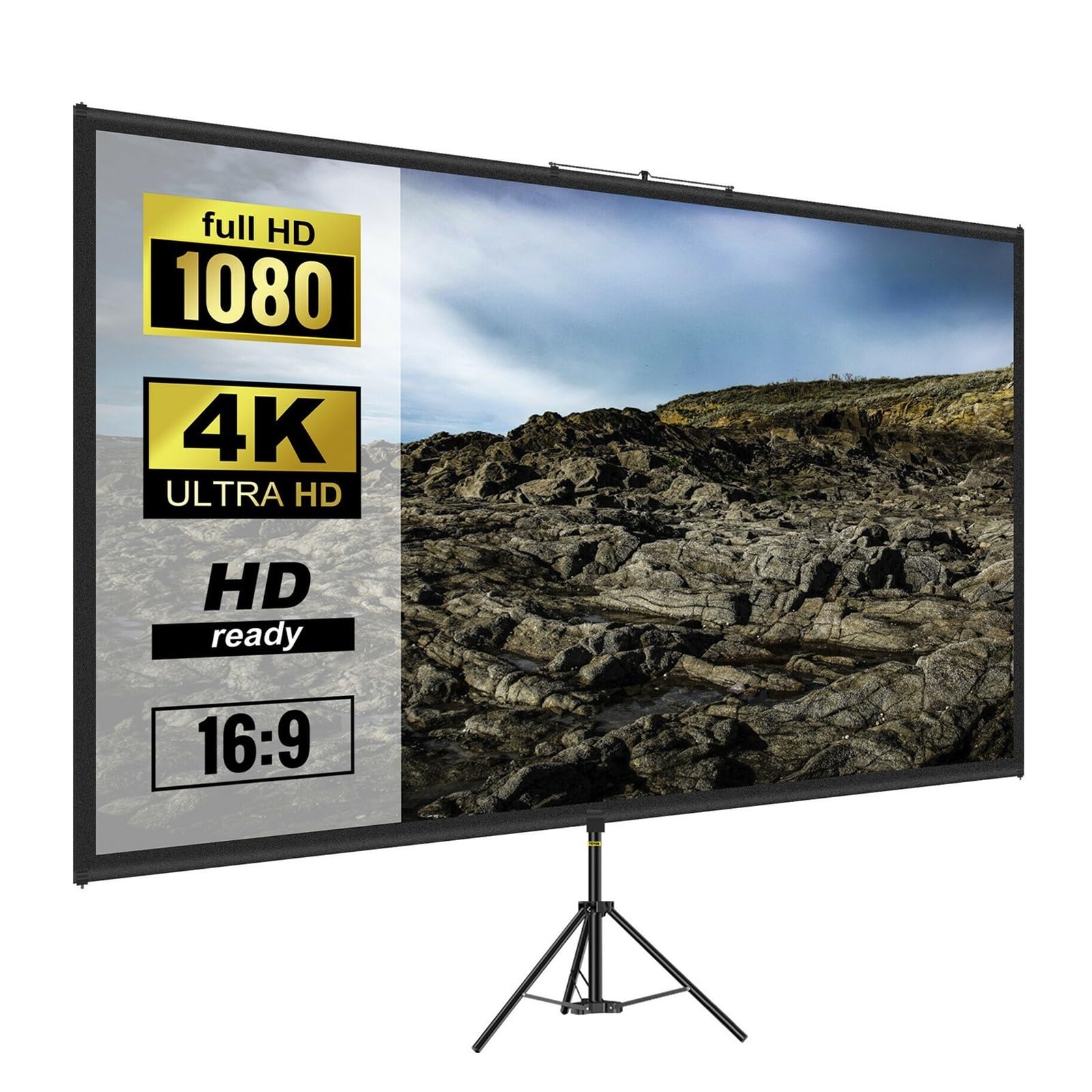Pantalla de proyección para Exteriores Pantalla de proyector con trípode Soporte Cine en casa portátil 16:9 4K HD for proyección Interiores y Exteriores(90 Inch)
