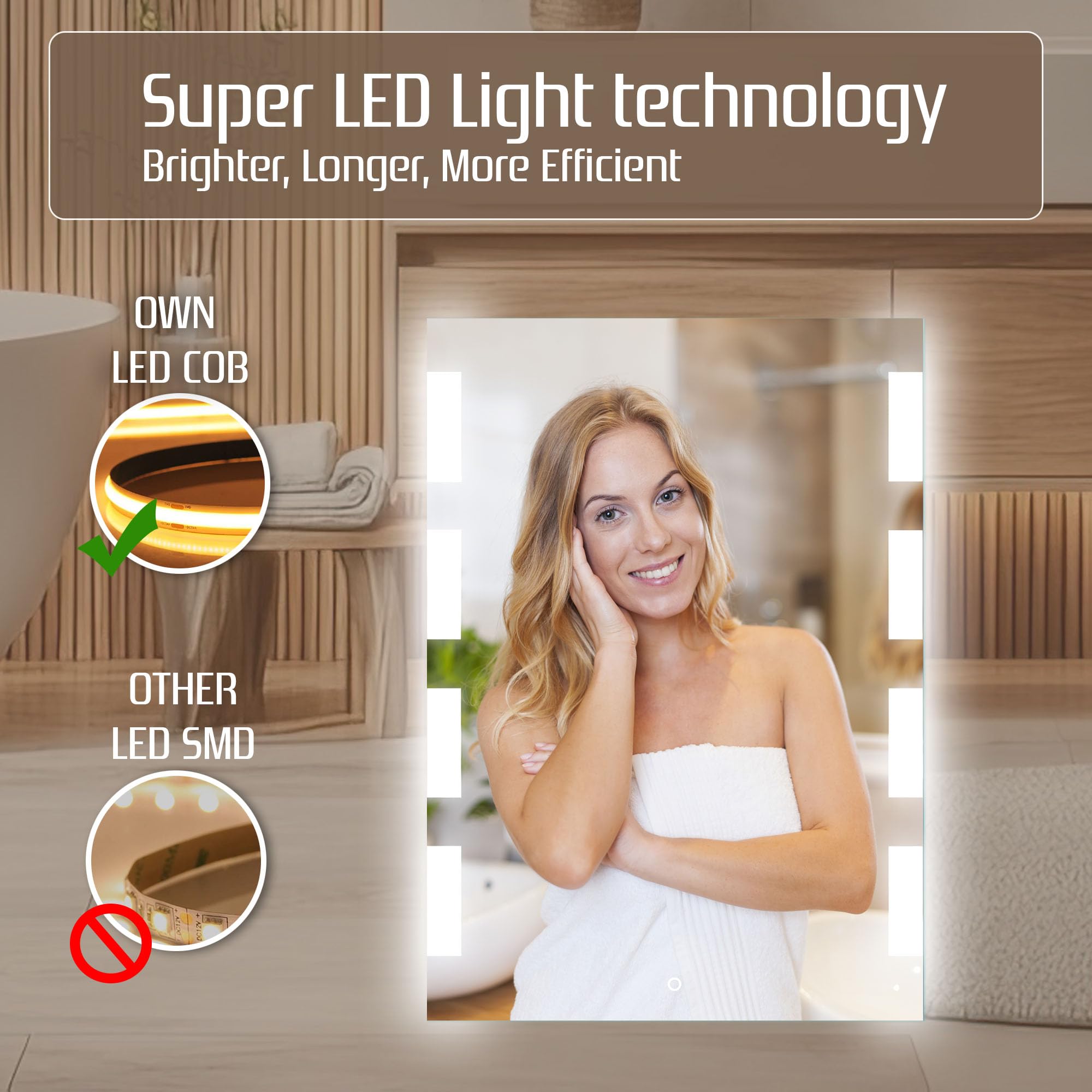 Venti Espejo Baño LED 50 × 70 cm, Patrón Luminoso Lateral