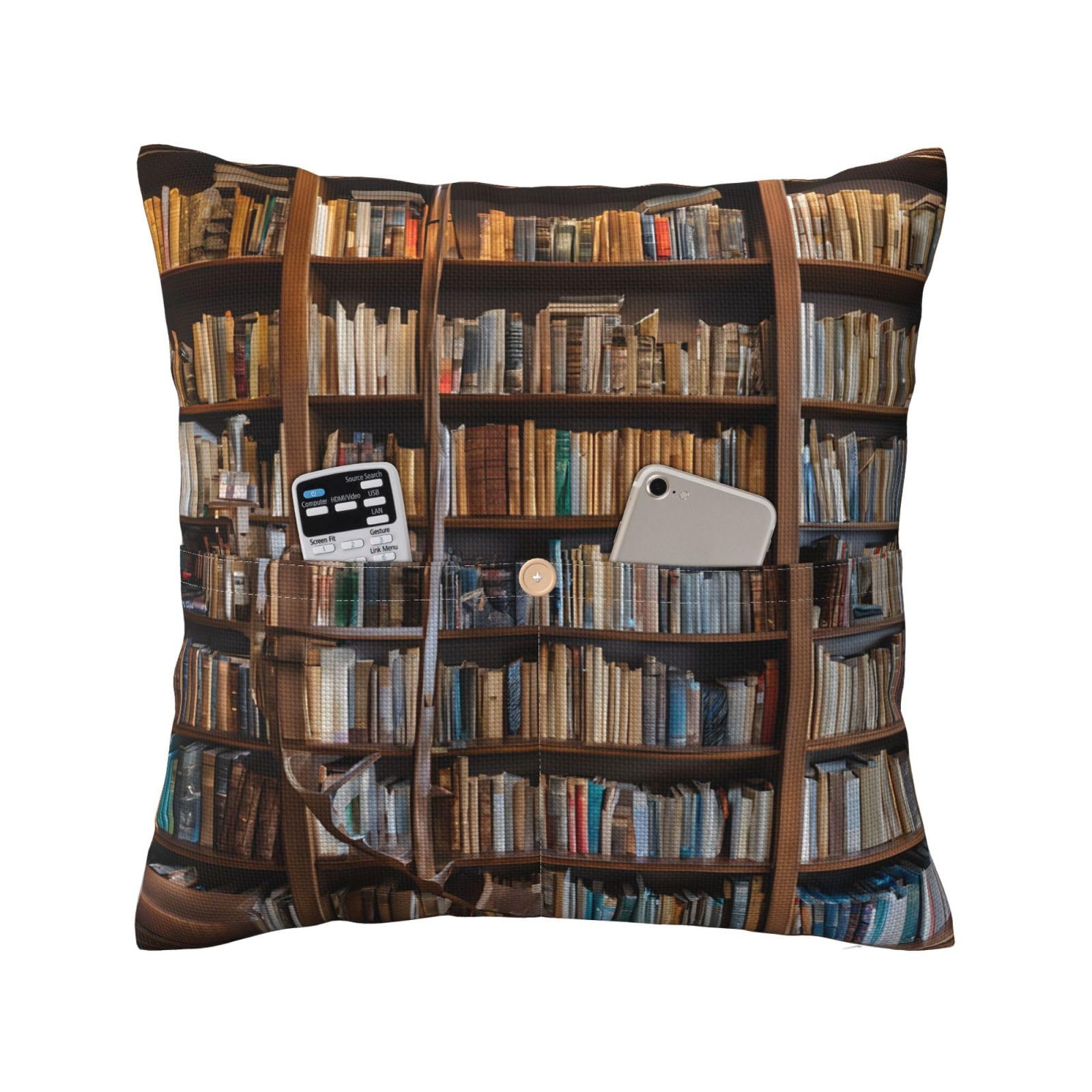 Books Printed Linen Pillow Case With Pocket 45x45 Cm- Soft Square Cushion Cover Modern Pillowcase 1pcs