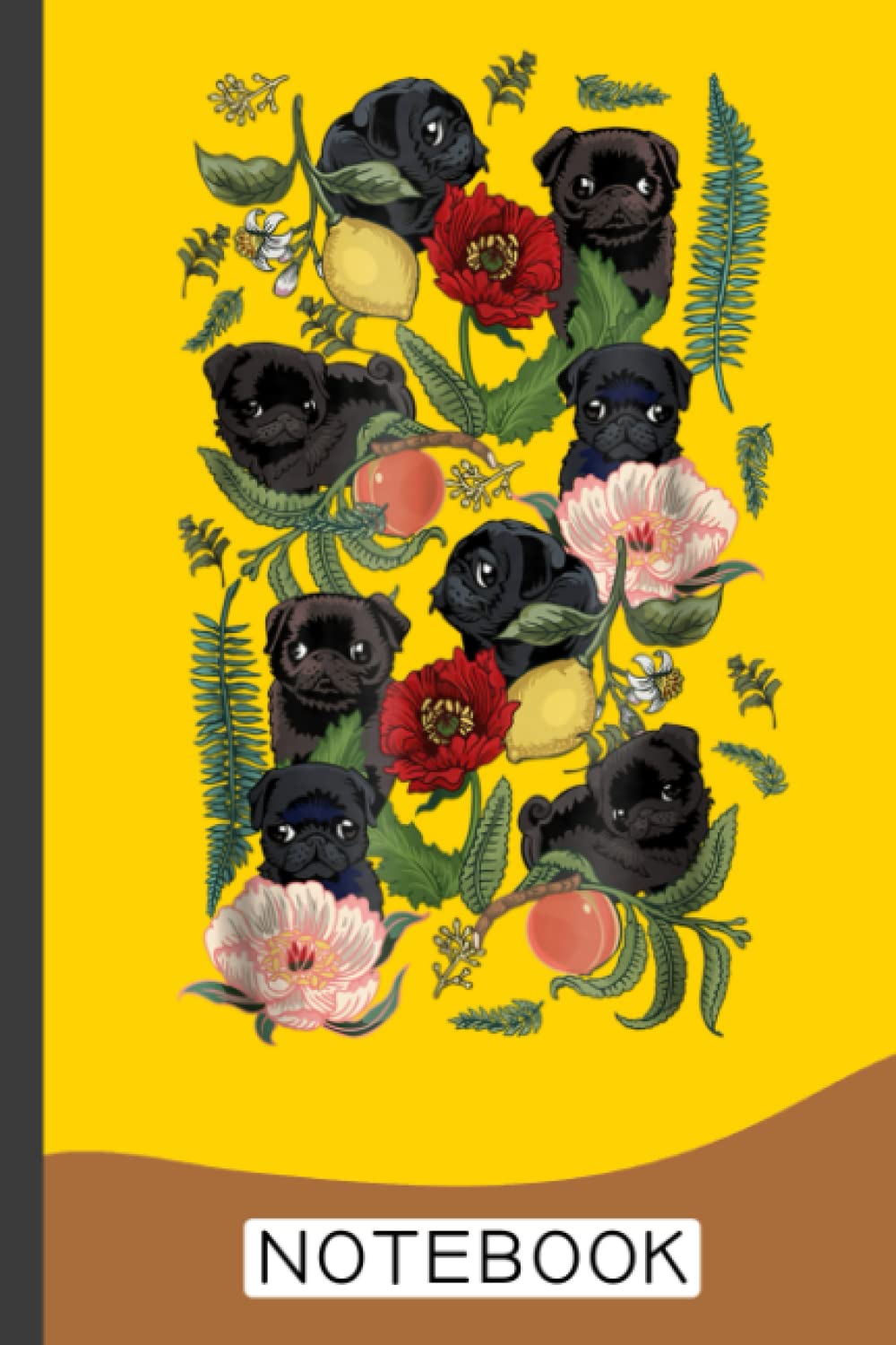Botanical and Black Pug Notebook: Pugs Notebook Journal: Pugs Journal - 120 Page Paperback Notebook - (6"x9")