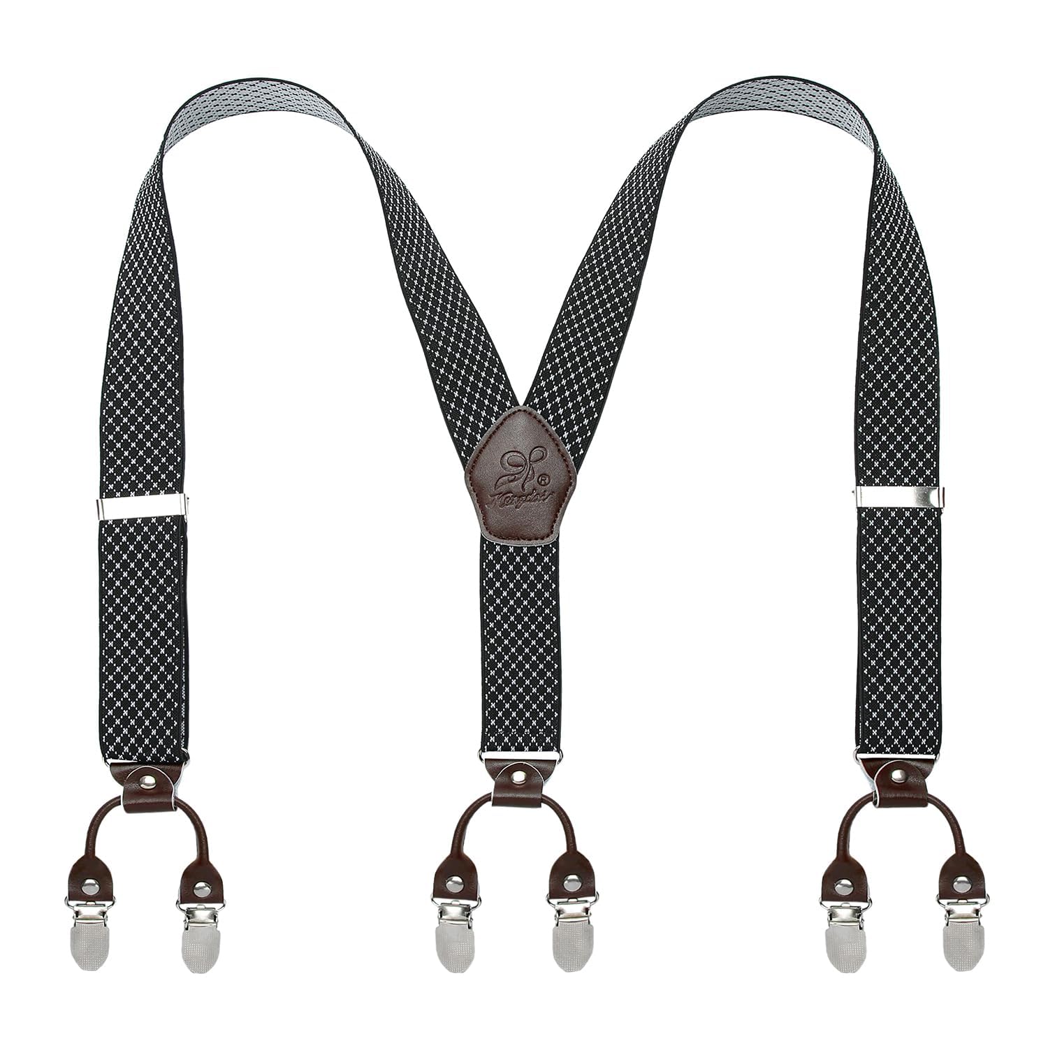 KANGDAI Rindsleder Hosenträger für Herren Breit Y Style 3.5 CM Mit Sehr 6 Starke Metall Clip Durable Elastic Verstellbare Hosenträger Geschenkbox für Herren und Damen