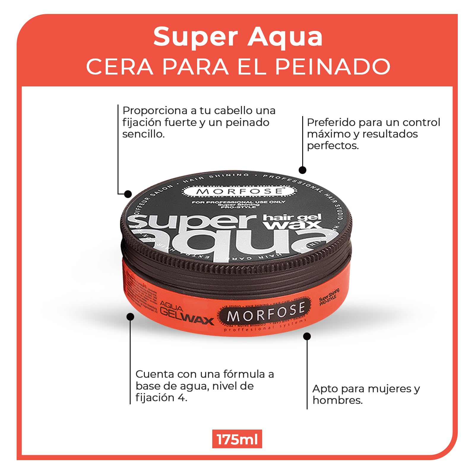 MORFOSE Aqua Hair Wax - 175 ml. Professional Hair Care For An Incredible Shine And Strong Hold by MORFOSE