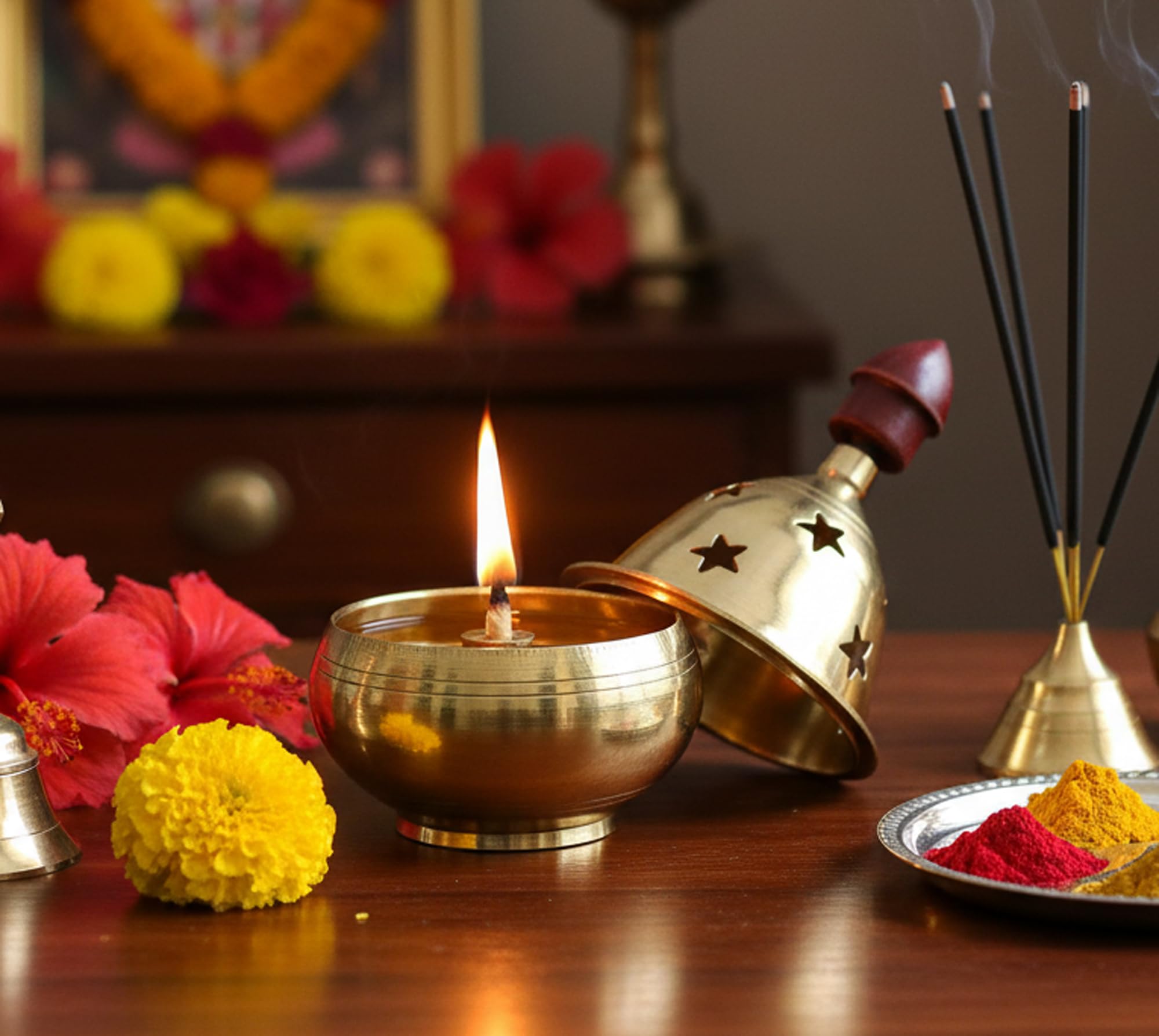 Brass Akhand Diya with Cover - Pooja Essentials -2