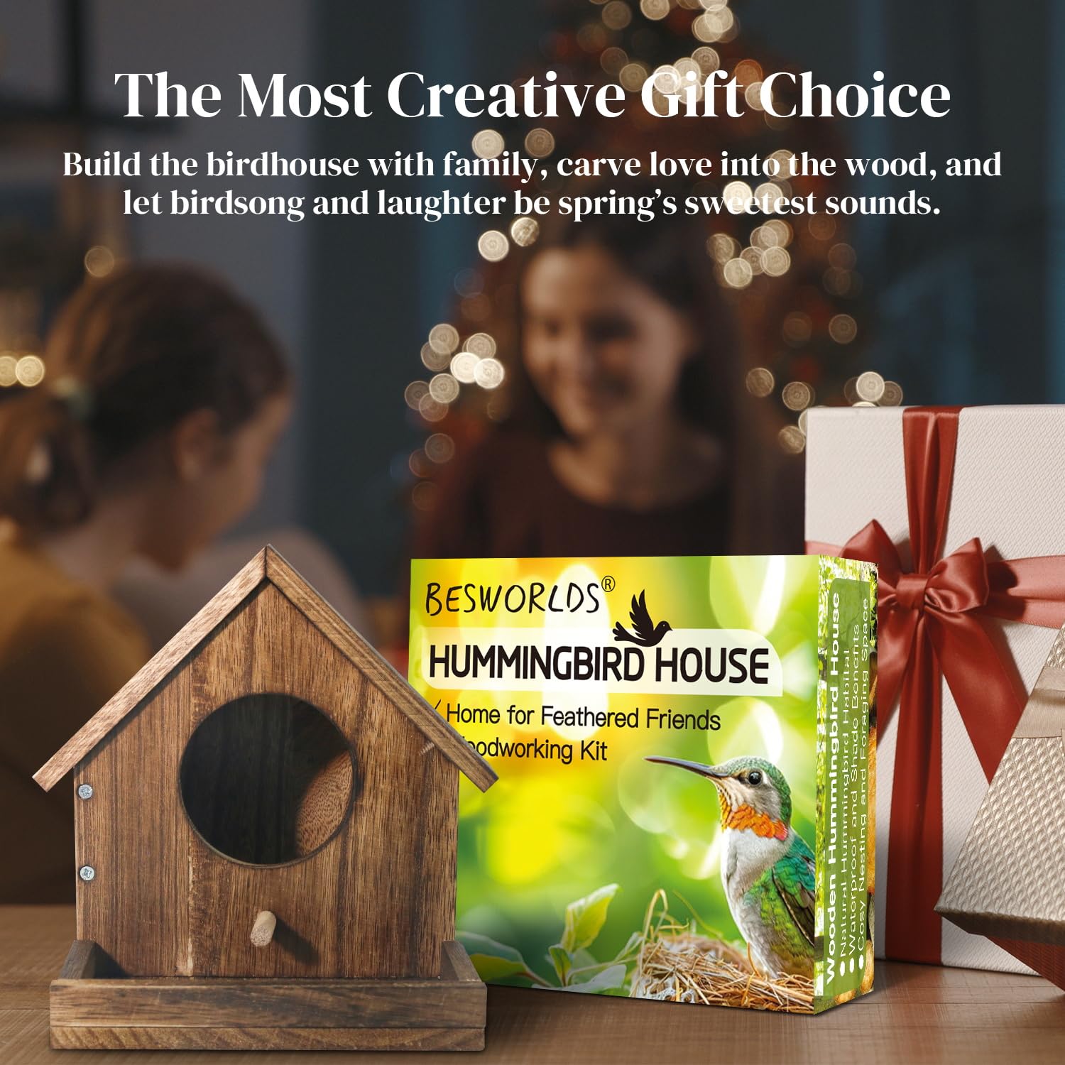DIY Holz Kolibri Haus Kit zum Aufhängen im Freien Ideales Bluebird Kolibri Haus für draußen mit transparentem Sichtfenster Eingebauter Vogelfutterspender Geschenk für Vogelliebhaber Tolle