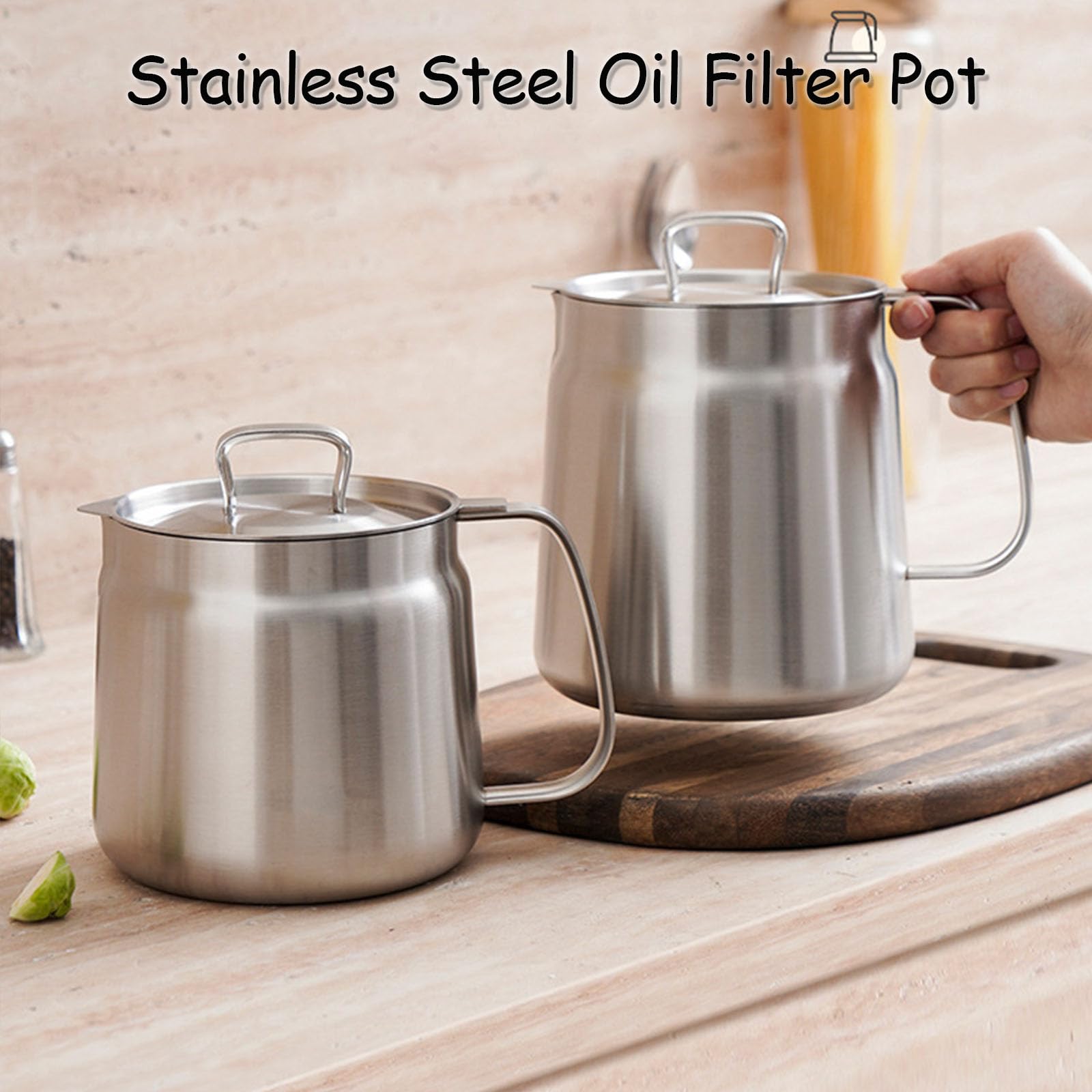 Olla coladora de aceite 2 en 1 de acero inoxidable 304, recipiente de filtro multifuncional grande con cesta de freír para cocinar, drenar y almacenar aceite de cocina