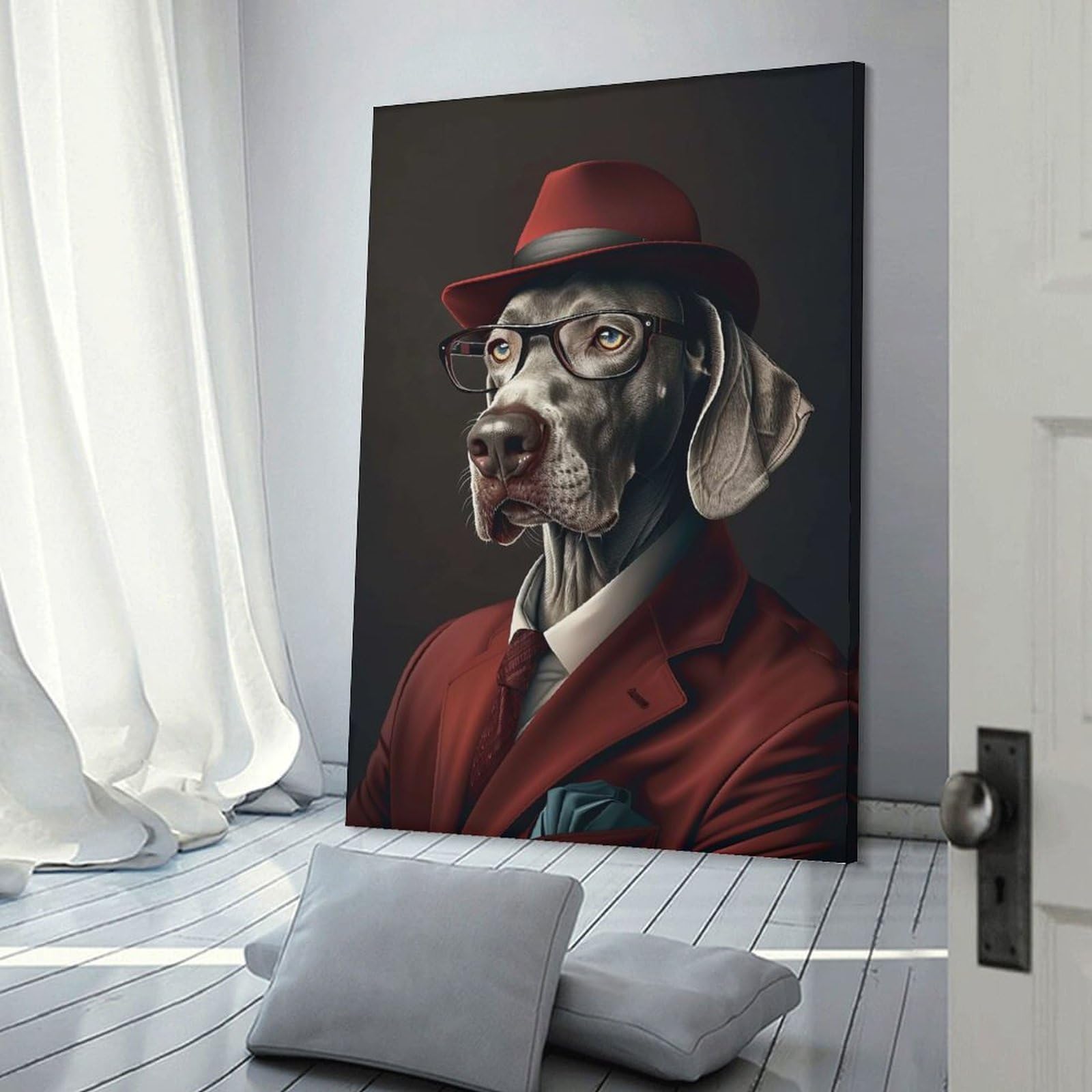 Junmoney Dog in Suit And Hat Canvas Wall Picture, 20x30inch(50x75cm), for Wall Displays, Bedrooms Or Room Updates, Wall Decor Suited to Curated Displays