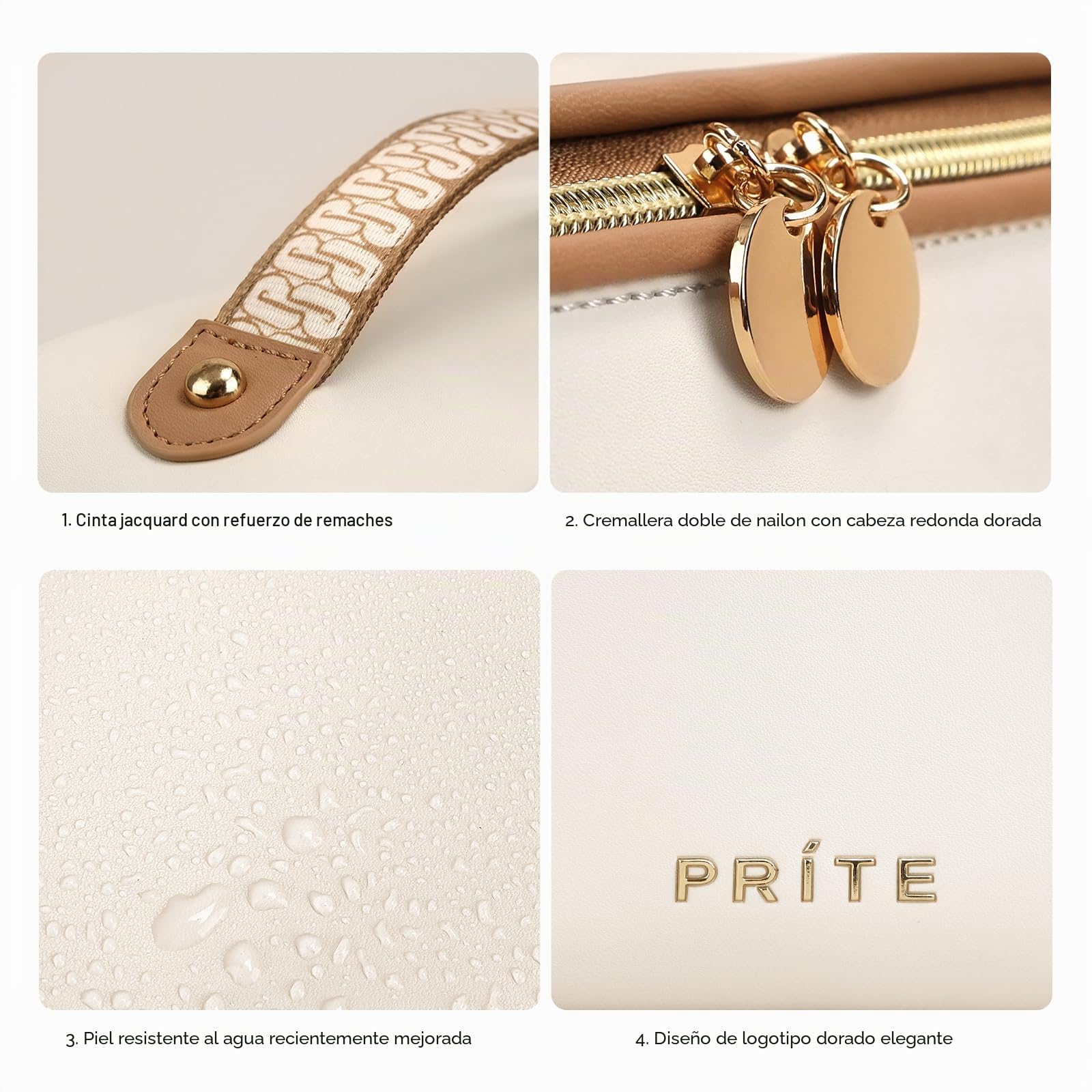 Prite Neceser Viaje Apertura Plana con Bolsillo para Brochas | Dos Tamaños, Gran Capacidad, Apertura Amplia, Asa Portátil, Piel PU Impermeable, Empacado En Caja De Regalo