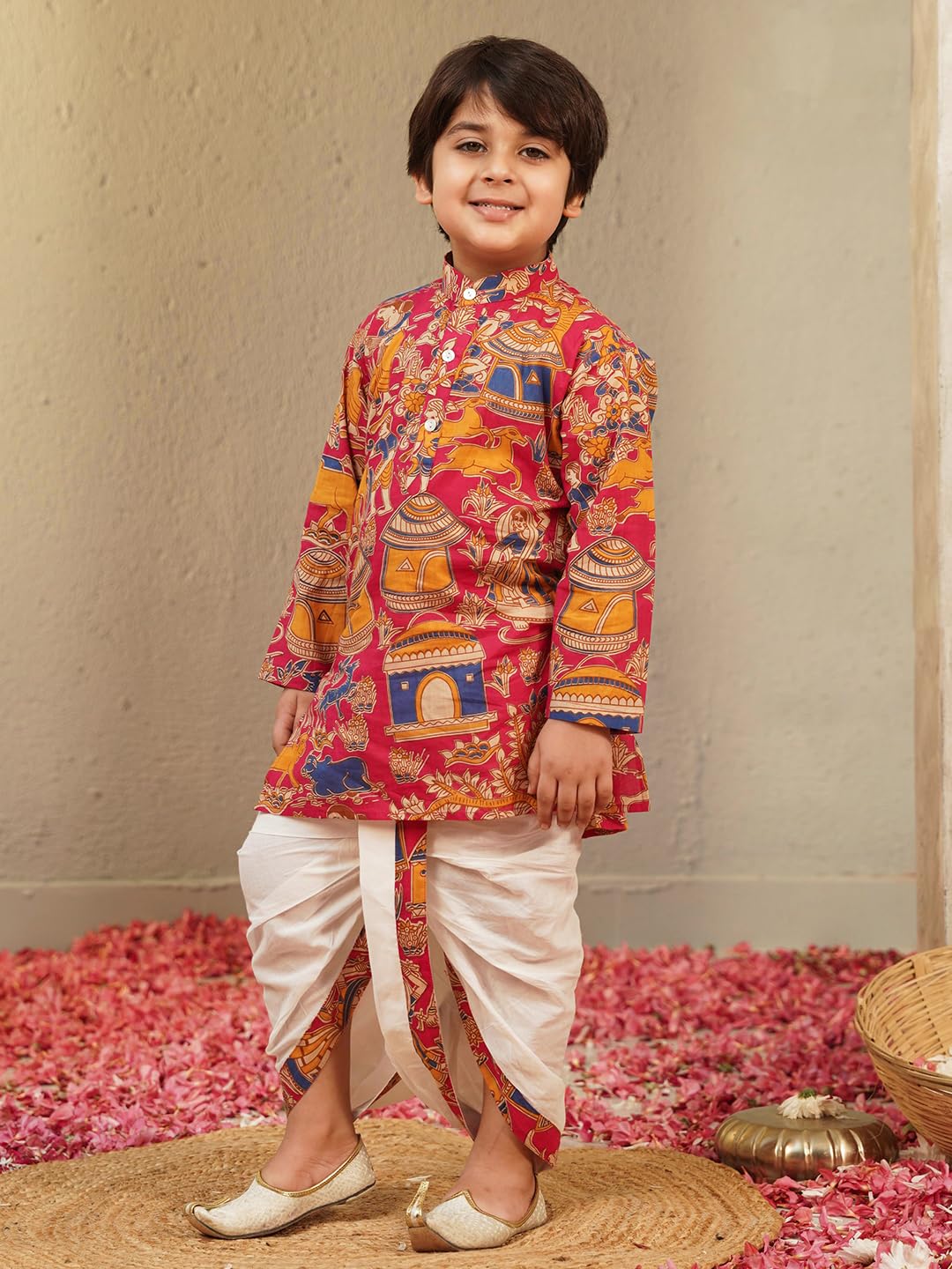 AJ DEZINES Boys Cotton Full Sleeve Abstract Pink Printed Dhoti Kurta Set for Boys - Ethnic Wear | Traditional | Festival Outfit for boys - Regular Fit (Twister-1953-PINK-4) - Image 5 thumbnail