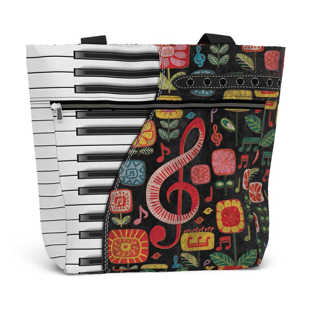 Tote Bag for Women. Large Shoulder Bag with Pockets and Zipper for Work. Gift for Piano Players, Piano Lovers.