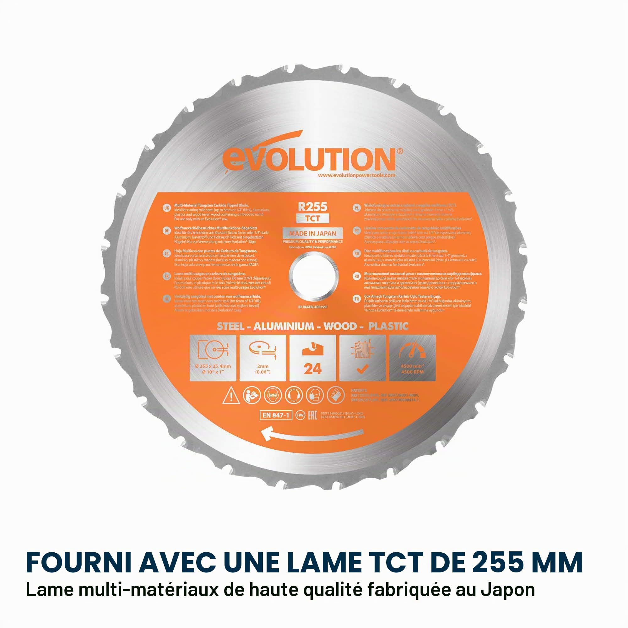 Evolution Power Tools, Scie sur table, R255MTS, multi-matériaux, polyvalente et portable, coupe le bois, le métal, le plastique et bien plus encore, scie d’établi, lame TCT de 255 mm