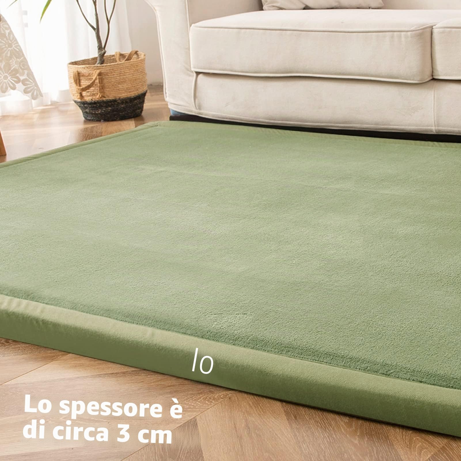 BYBYME® Tappeto in velluto corallo, per bambini, per gattonare e gattonare, come tappetino da yoga e tappeto per soggiorno (verde chiaro, 200 × 200 cm)