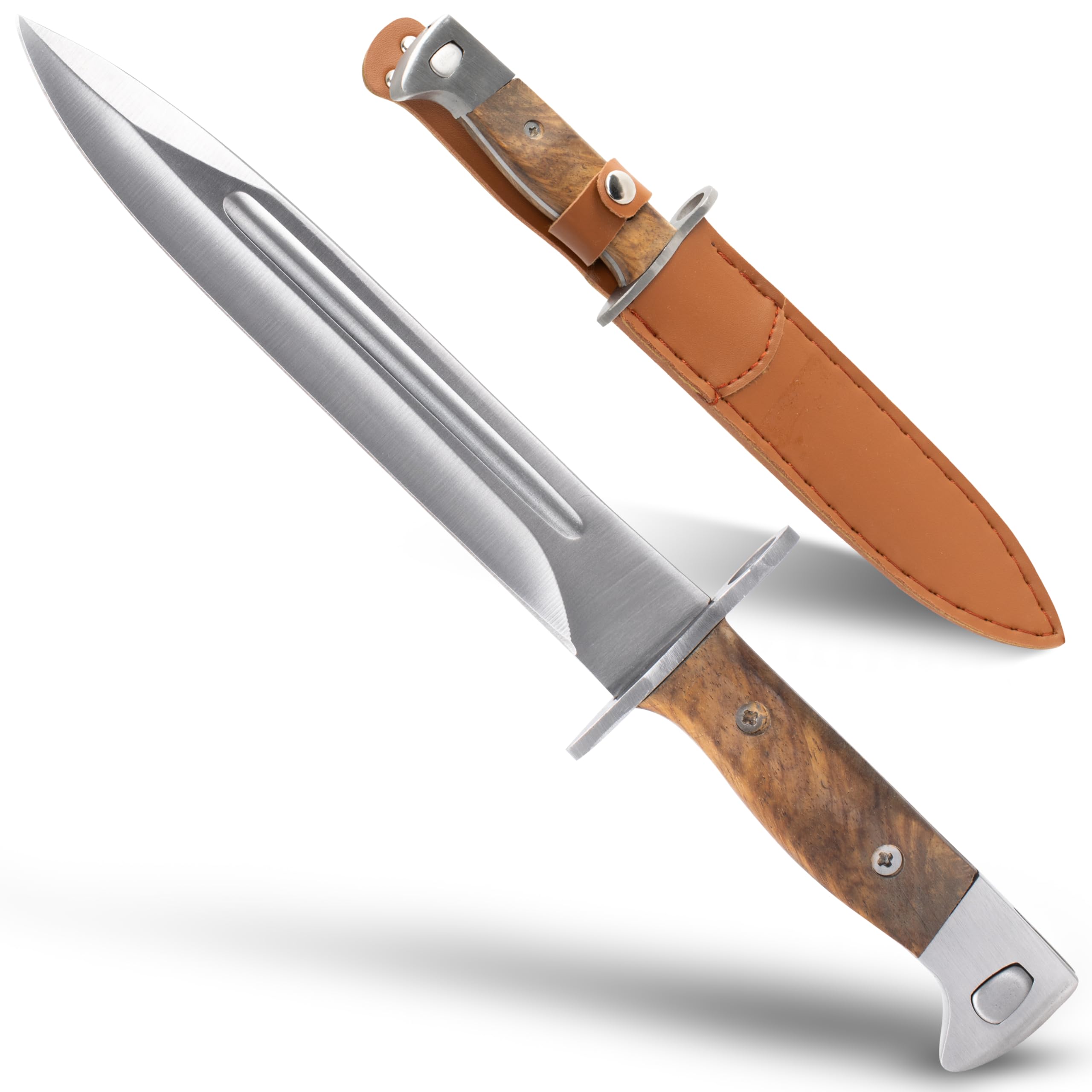 KOSxBO® AK UDSSR 47 Messer Bajonett inklusive Lederhülle Länge 31 cm AK Abfangmesser Jagd Angeln
