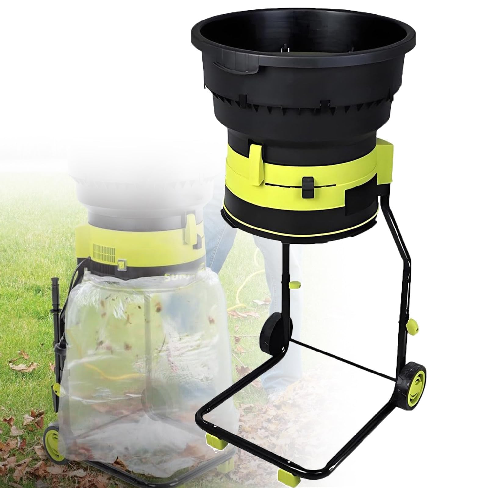 Trituratore elettrico per foglie, motore da 8000 giri/min, rapporto di riduzione 17:1, quadrante di controllo regolabile, include paletta e vanga, ideale per uso domestico e agricolo
