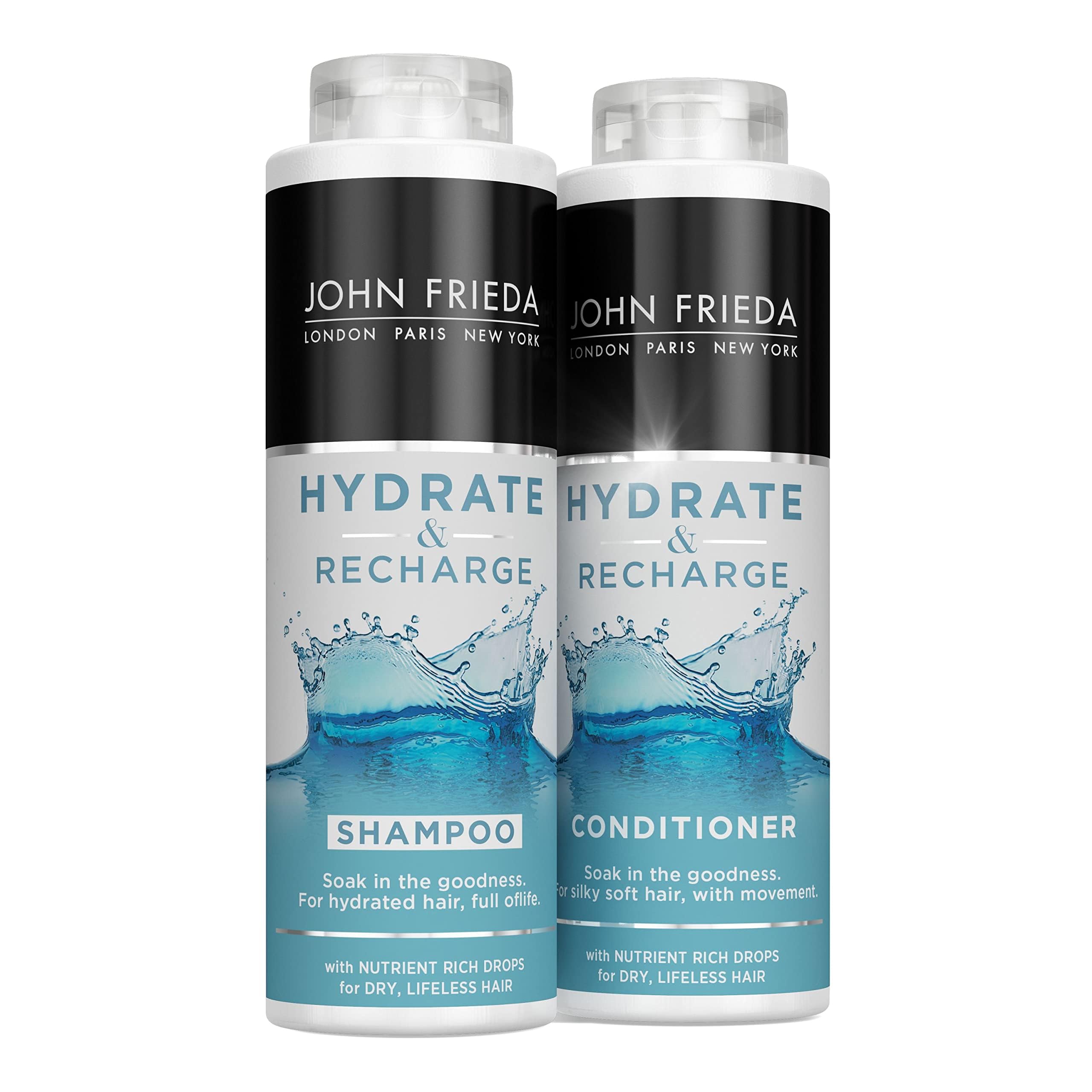 John Frieda Hydrate & Recharge Shampoo and Conditioner Duo Pack 2x 500 ml, Shampoo and Conditioner Bundle for Dry, Distressed Hair