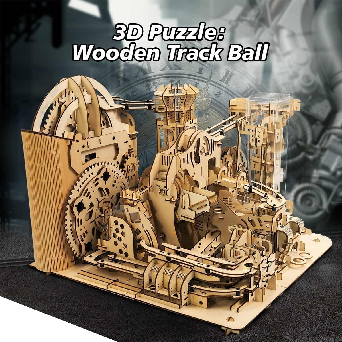 3D Wooden Puzzles for Adults Lron Ball Marble Run Model Building Kit Steampunk DIY Mechanical Wooden Assembly Puzzles, DIY Desk Decoration