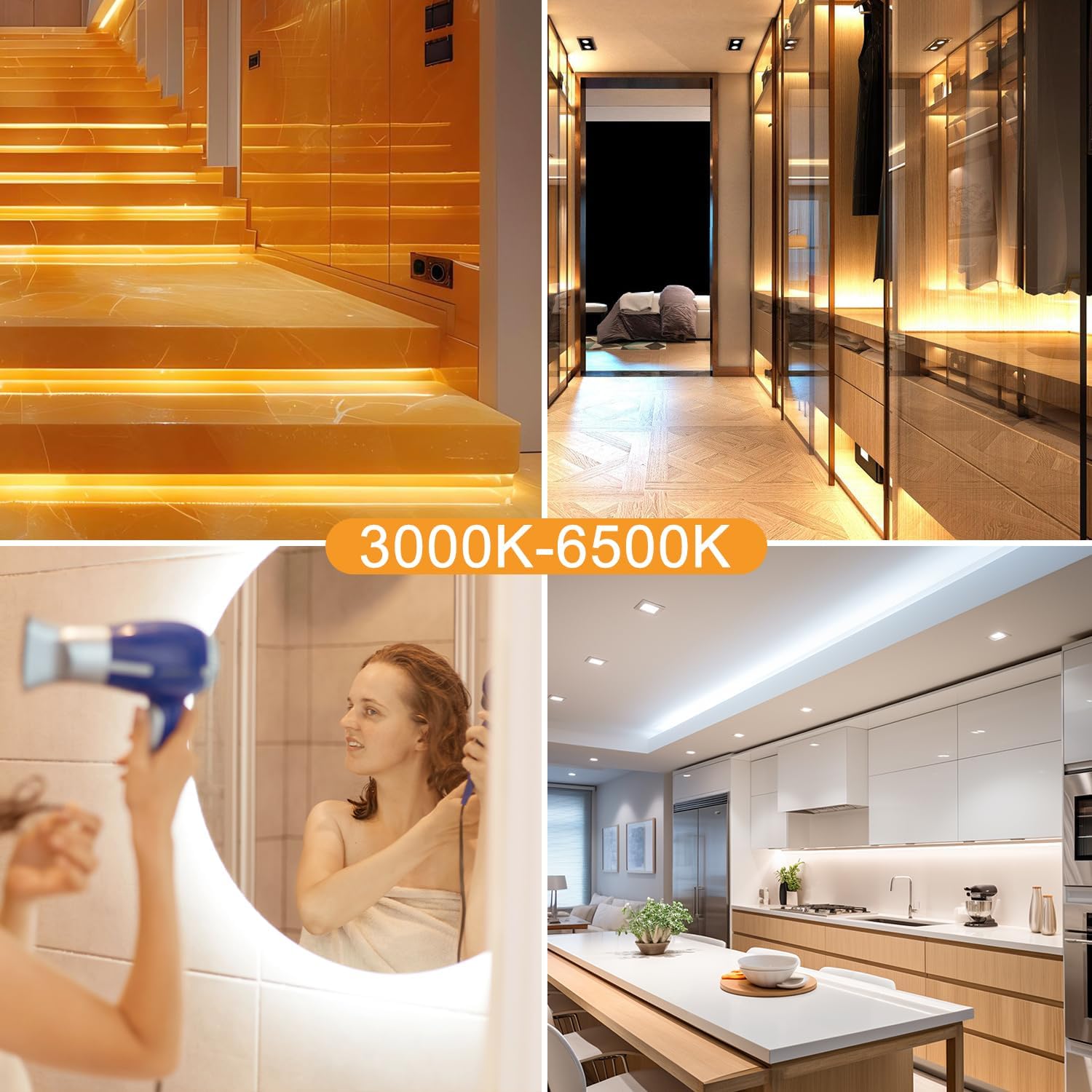 Led Strip 20M Weiß Dimmbar, 3000K-6500K Warmweiß bis Kaltweiß | 24V Led Streifen Selbstklebend mit Fernbedienung, Smart App and Controller Function (‎Warmweiß 3000k Kaltweiß 6500k, 20M)