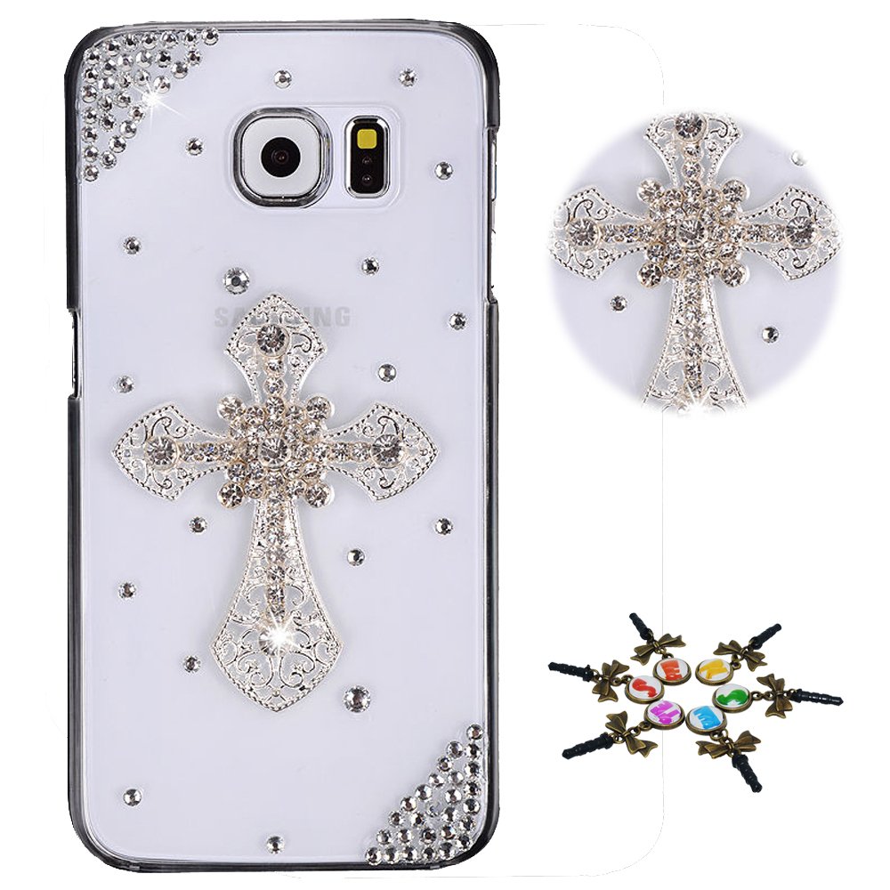 STENES Sparkle Case Compatible with Samsung Galaxy J7 V/Galaxy J7 Perx/Galaxy J7 Sky Pro/Galaxy J7 2017 - Stylish - 3D Handmade Cross Crystal Cover - Silver